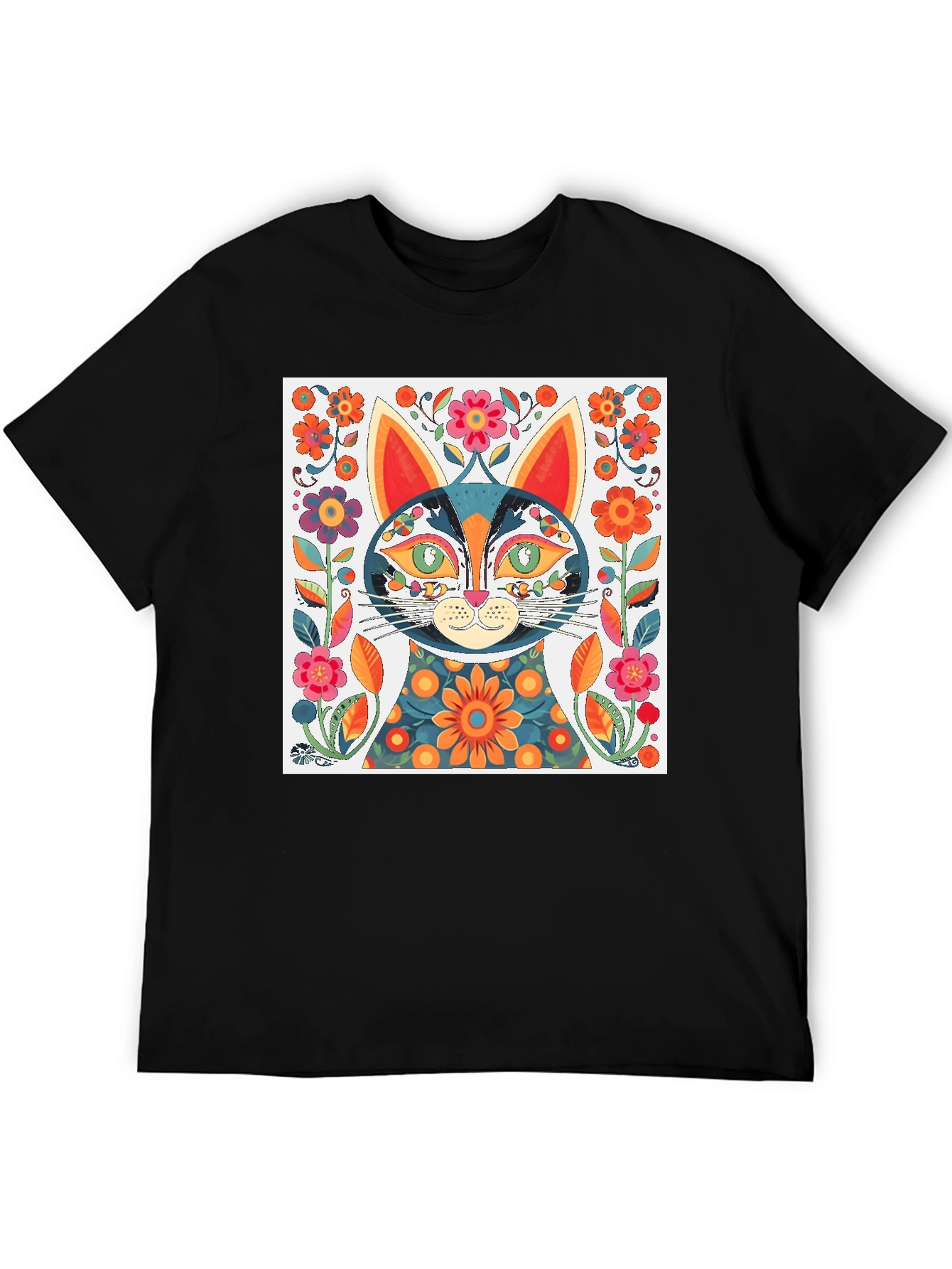 Whimsical Floral Cat Graphic Tee