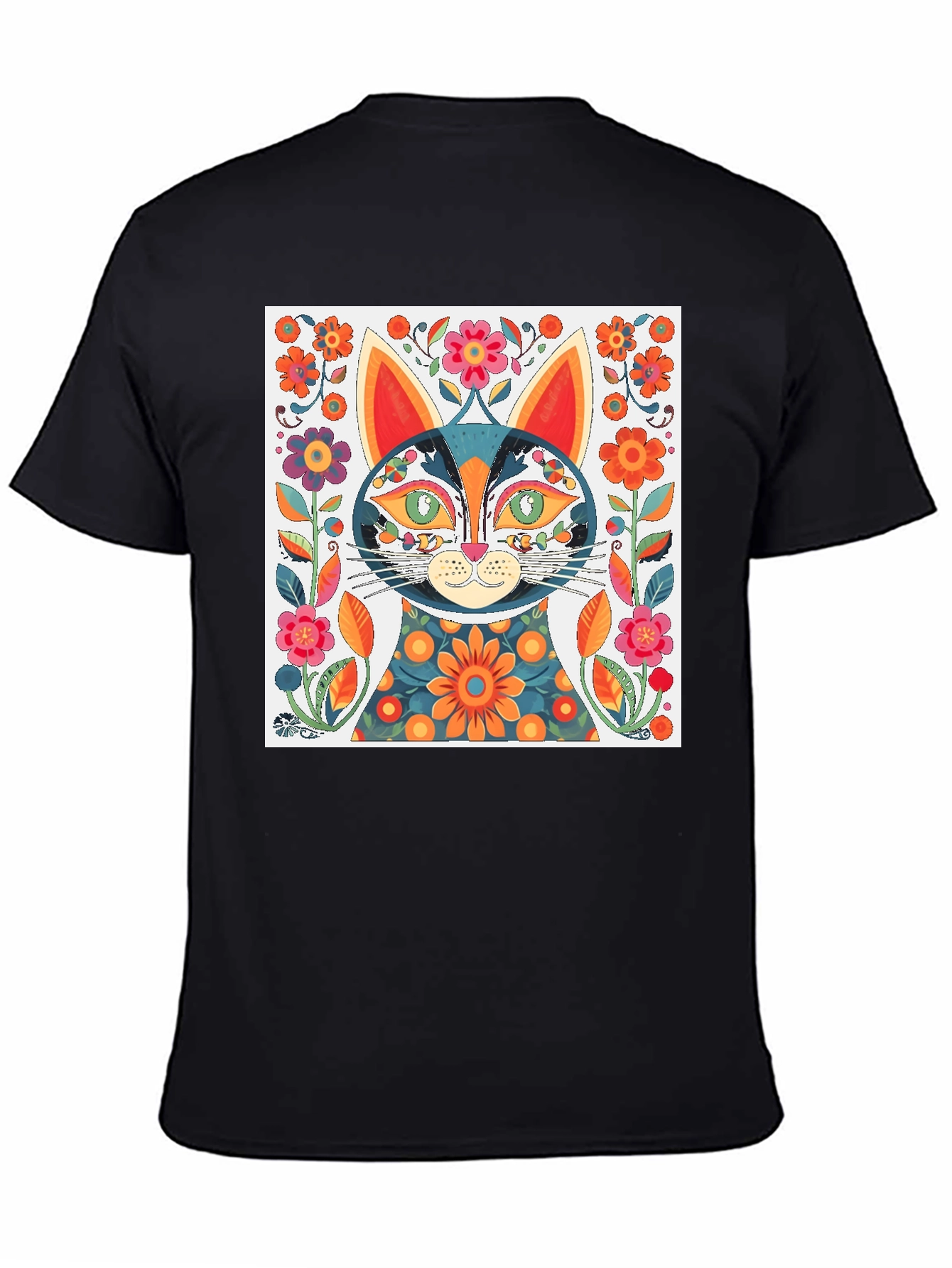 Whimsical Floral Cat Graphic Tee