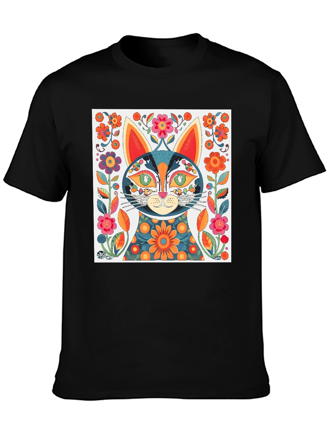 Whimsical Floral Cat Graphic Tee
