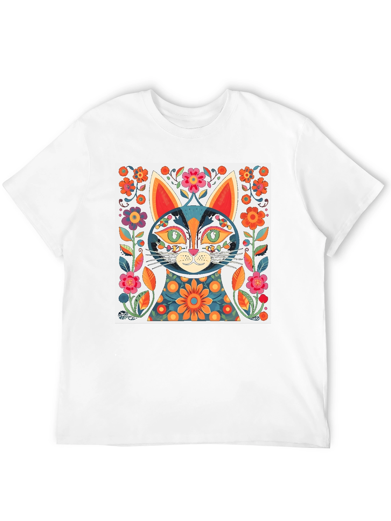 Whimsical Floral Cat Graphic Tee