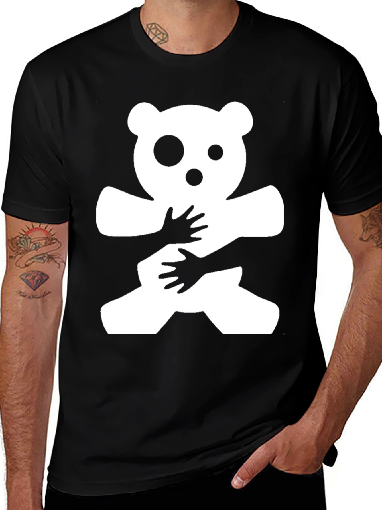 Hug Me Bear Graphic T-Shirt - Black