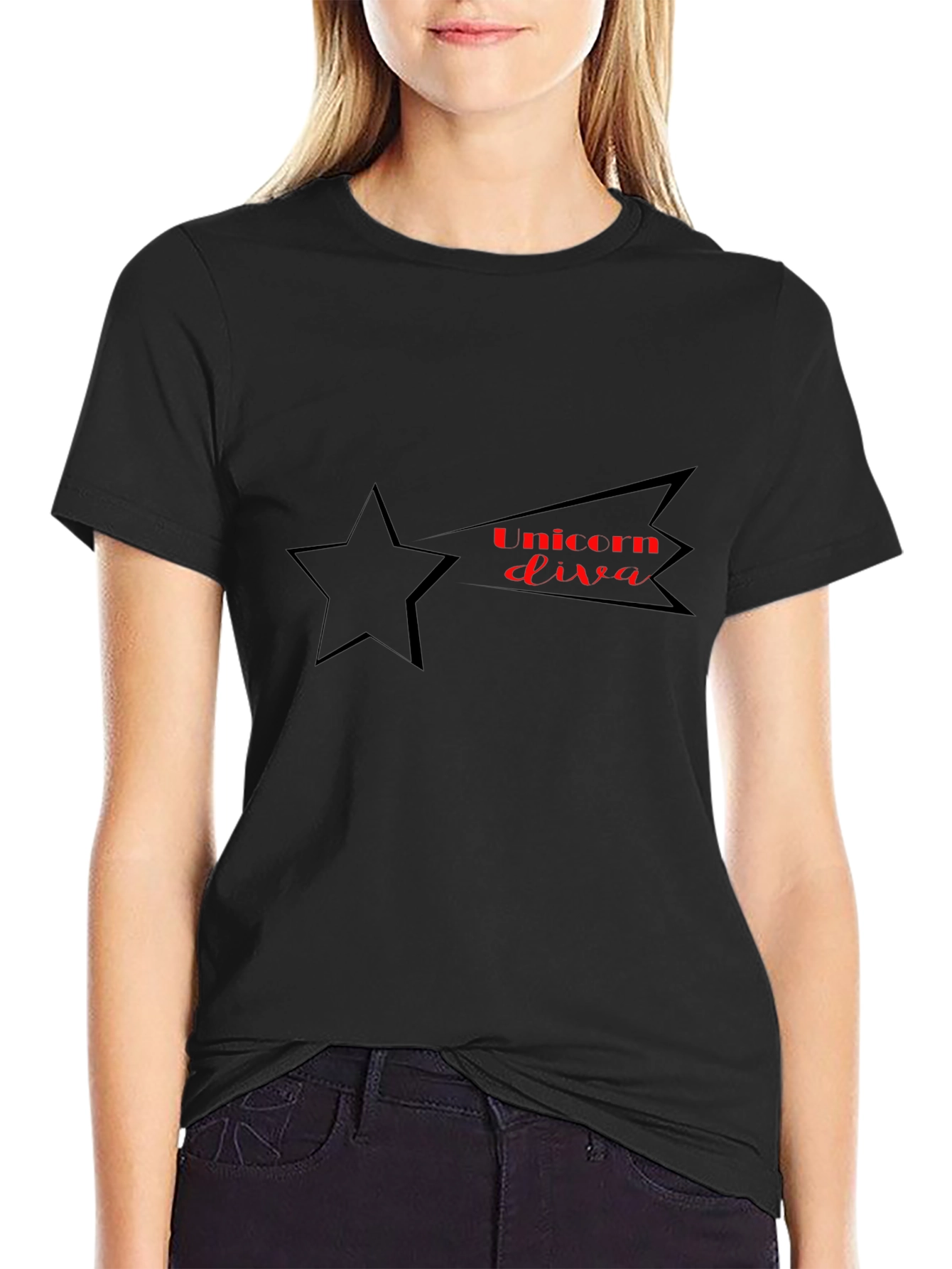 Unicorn Diva Star Tee - Black