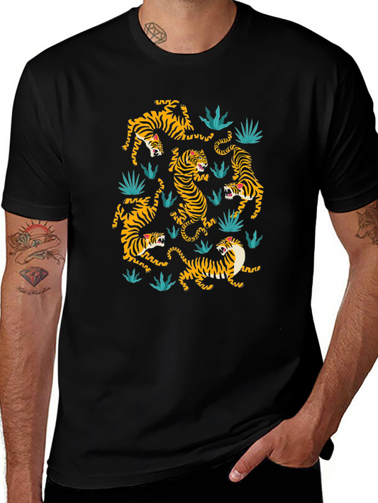 Tiger Pattern Graphic Print Black T-shirt