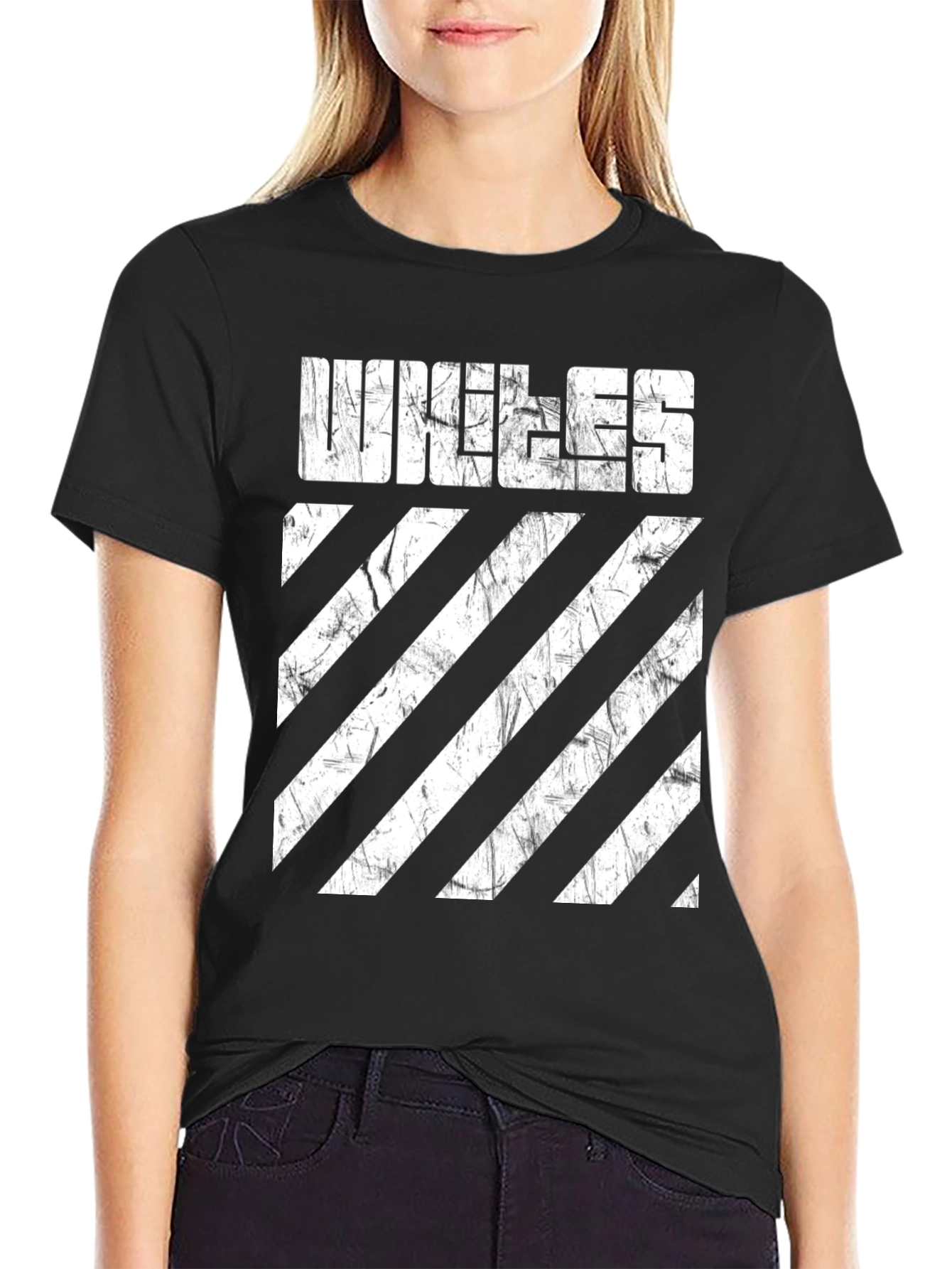 Unique Distressed Striped Graphic T-Shirt