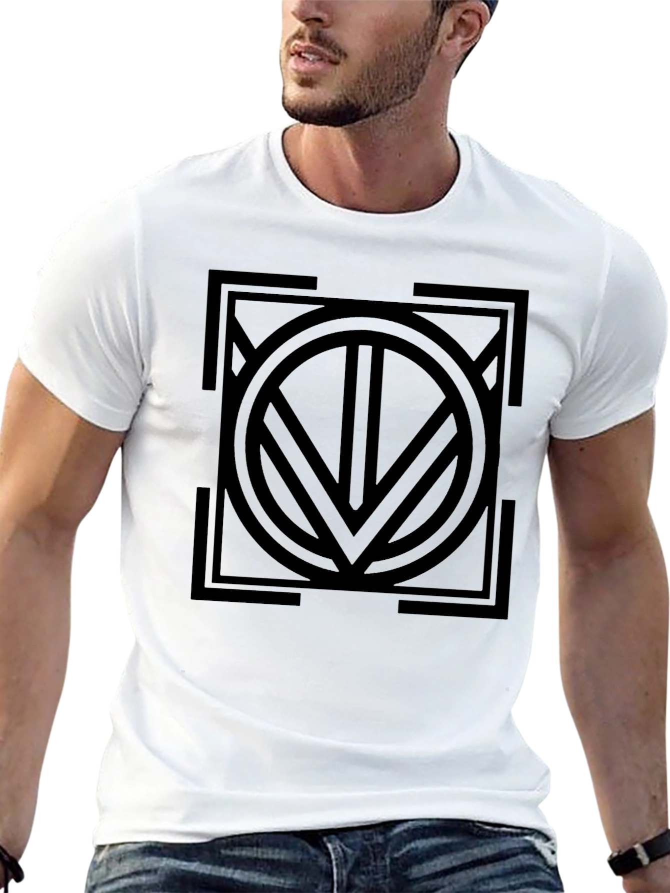 Geometric Circle & Square Graphic Tee - Black