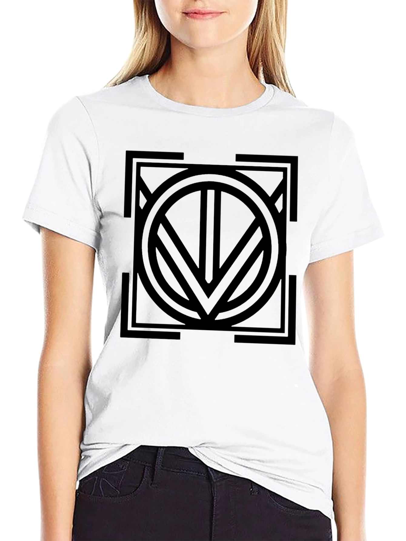 Geometric Circle & Square Graphic Tee - Black