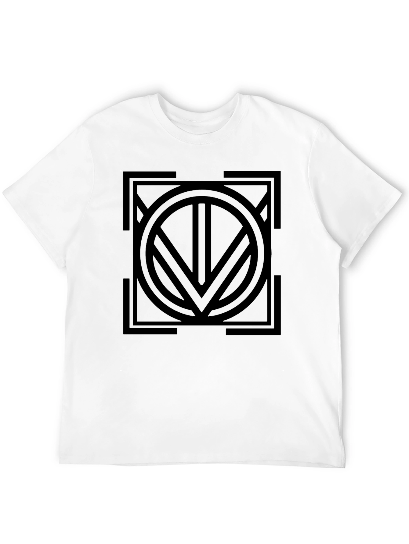 Geometric Circle & Square Graphic Tee - Black