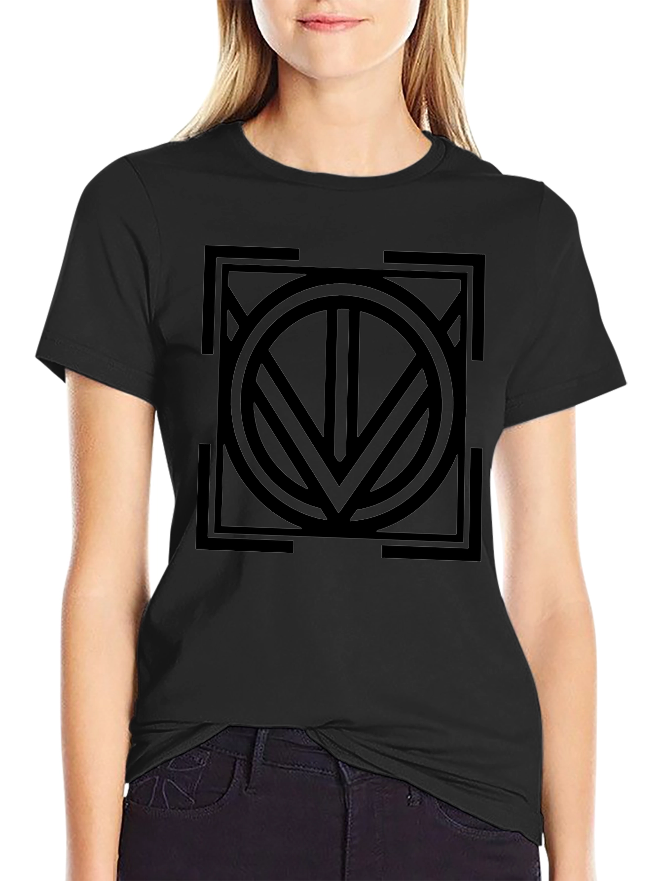 Geometric Circle & Square Graphic Tee - Black