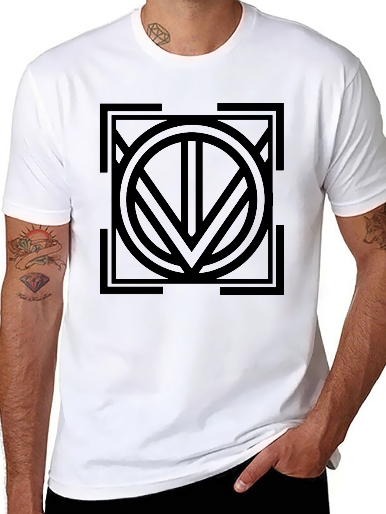 Geometric Circle & Square Graphic Tee - Black