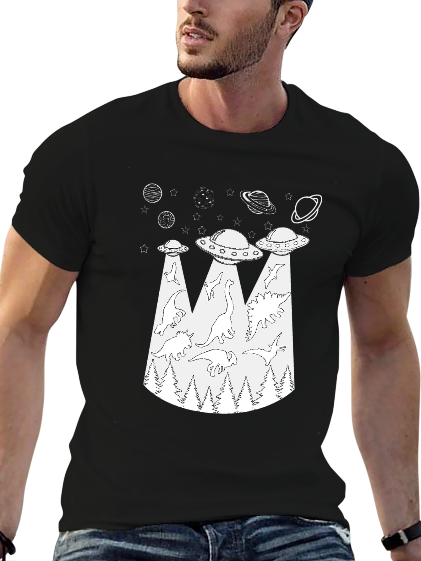 Dinosaur Abduction T-Shirt - UFO Alien Beam