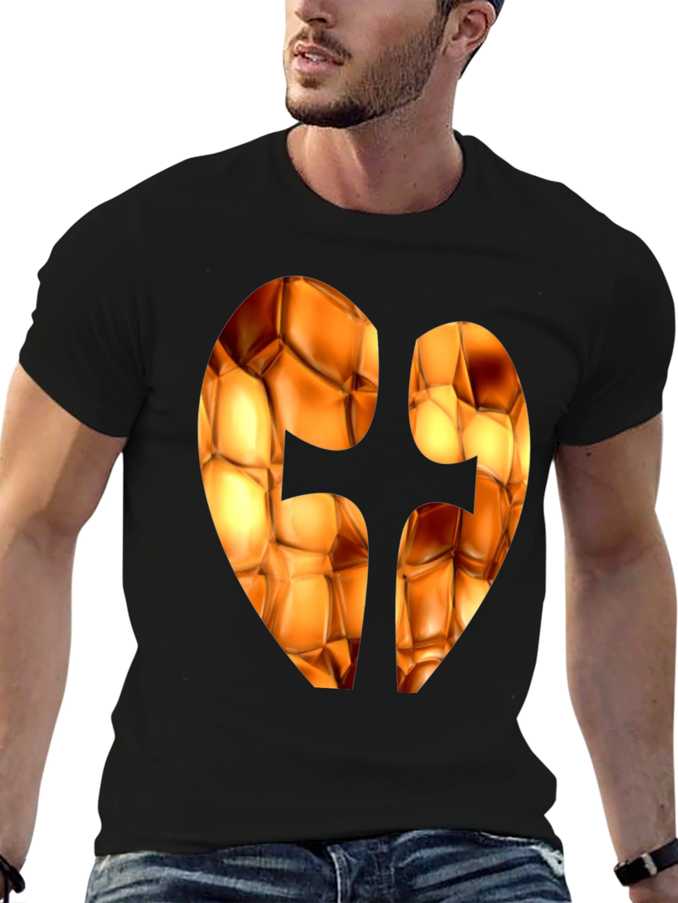 Abstract Heart Design Black T-Shirt
