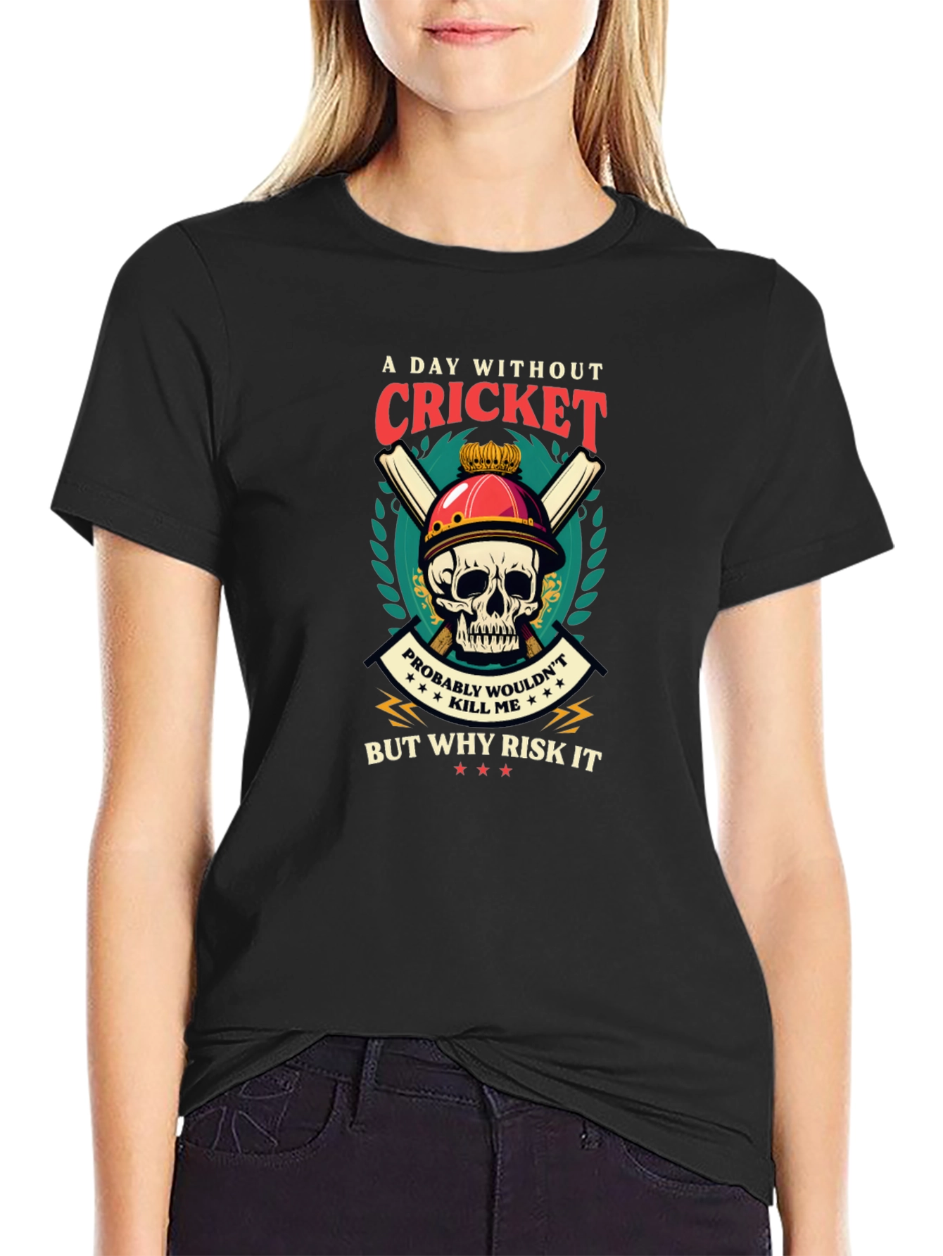 Cricket Skull Graphic T-Shirt