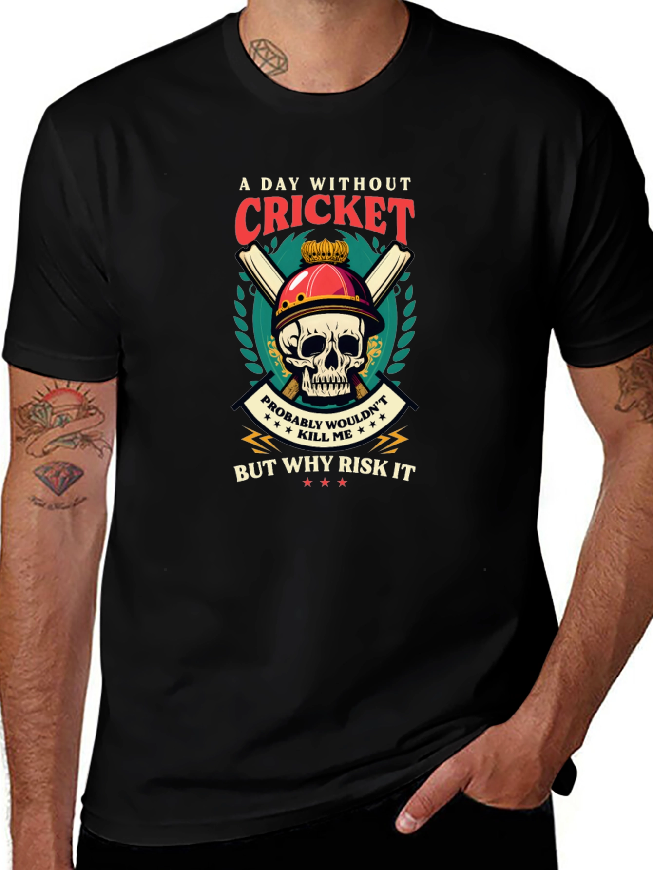 Cricket Skull Graphic T-Shirt