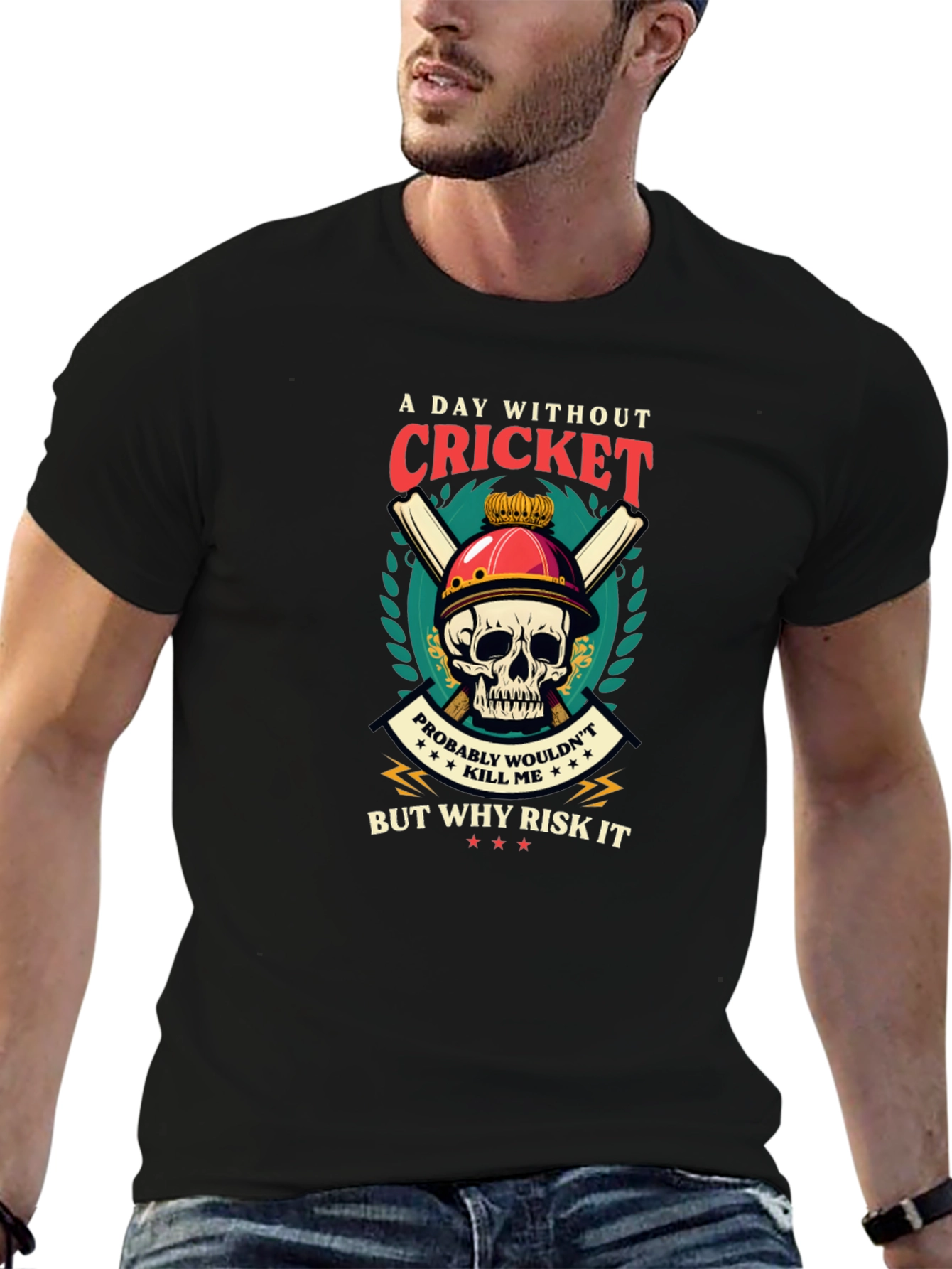 Cricket Skull Graphic T-Shirt