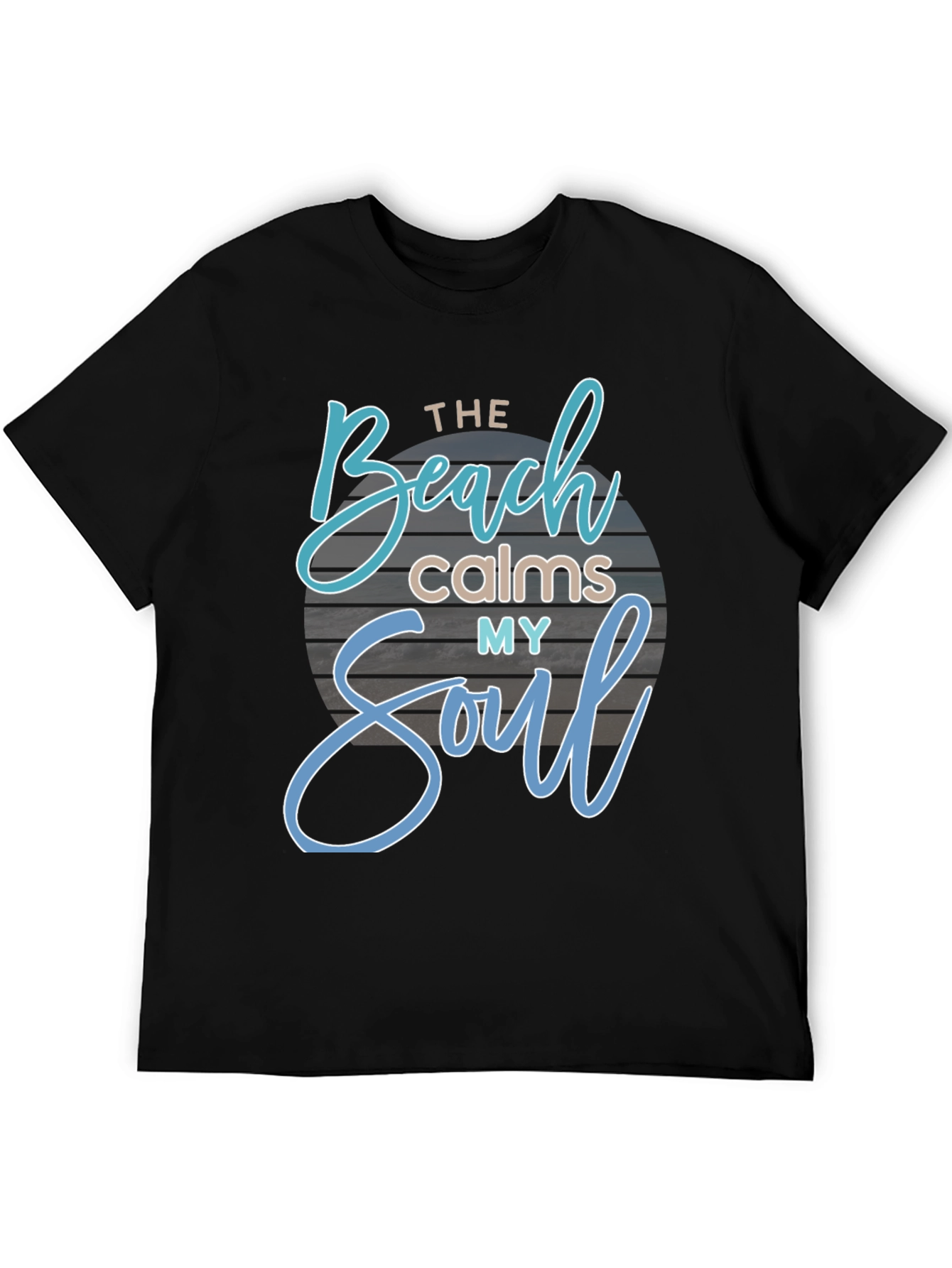 The Beach Calms My Soul Black Graphic T-Shirt