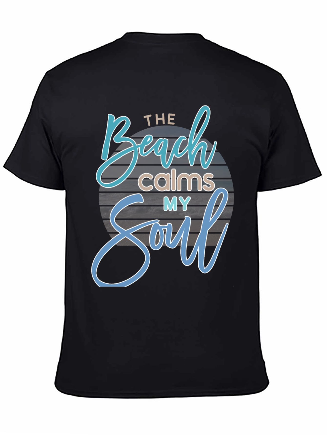 The Beach Calms My Soul Black Graphic T-Shirt