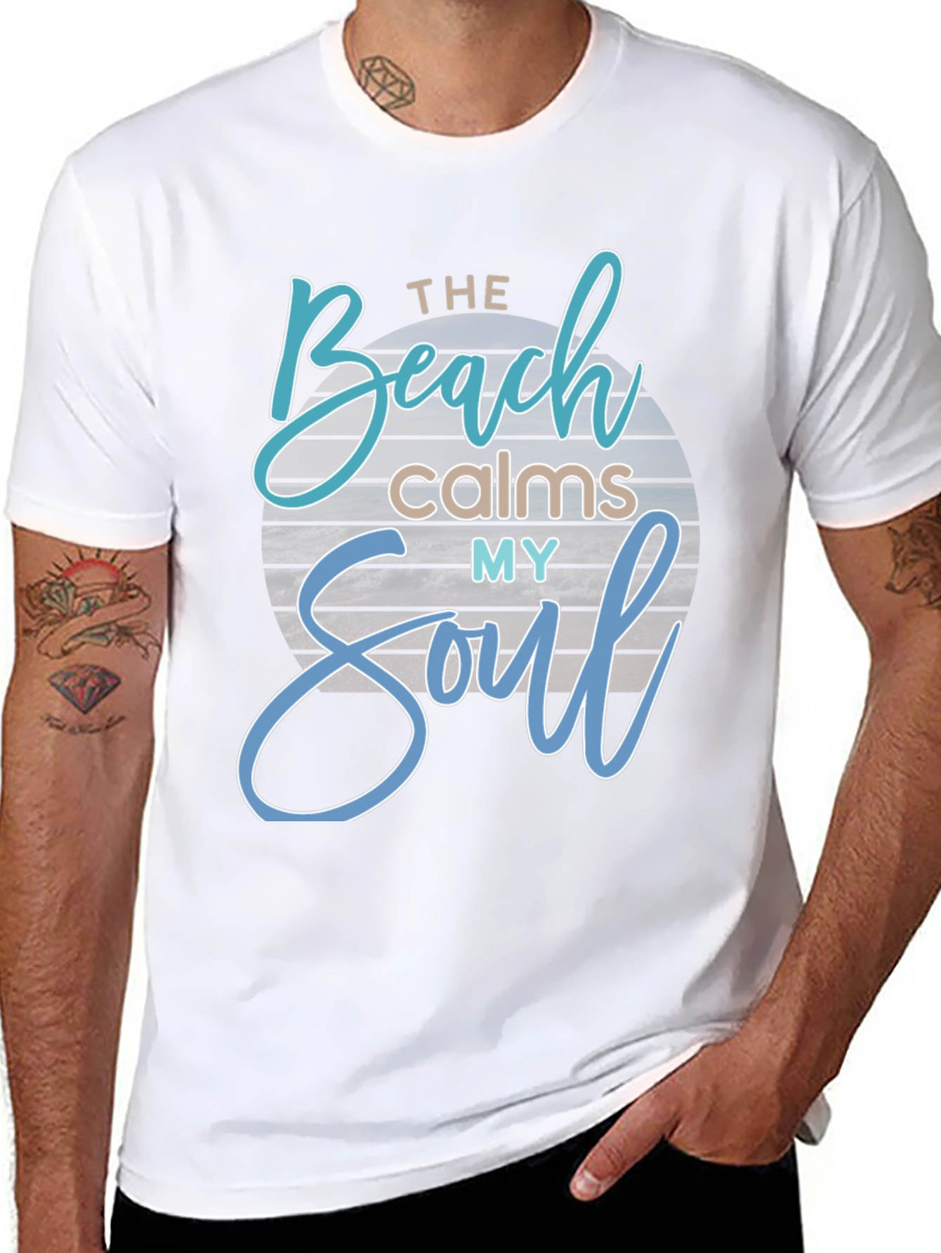The Beach Calms My Soul Black Graphic T-Shirt