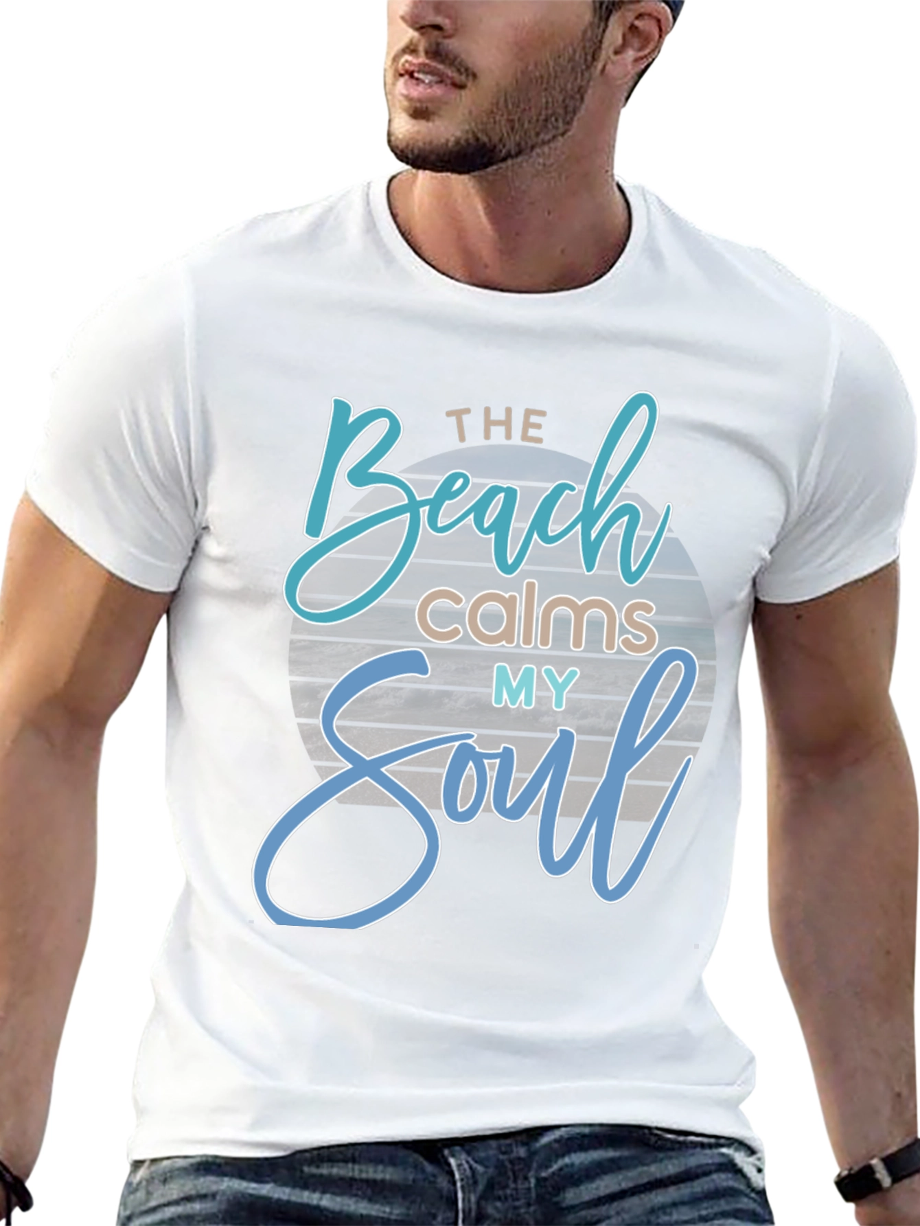 The Beach Calms My Soul Black Graphic T-Shirt