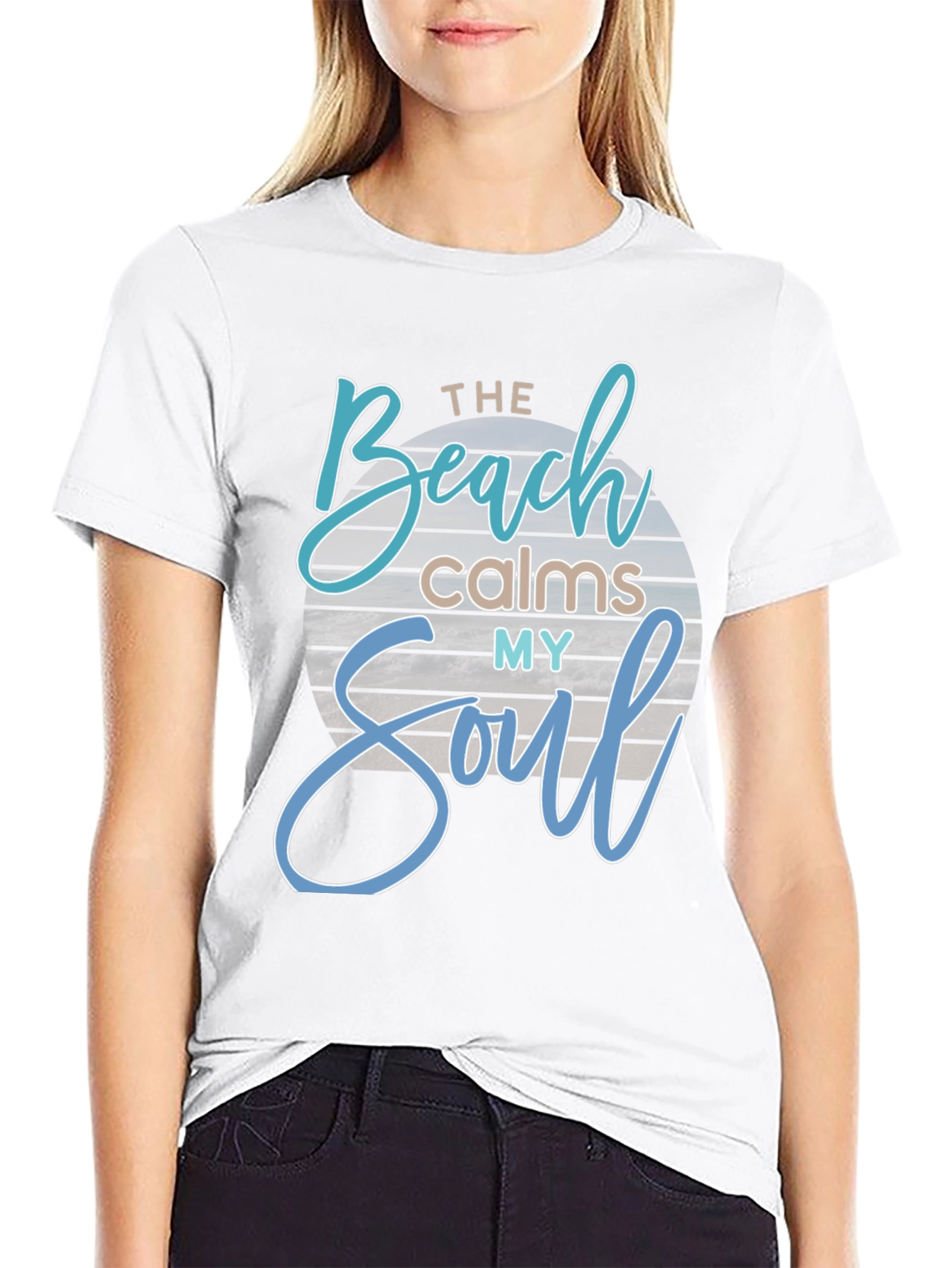 The Beach Calms My Soul Black Graphic T-Shirt