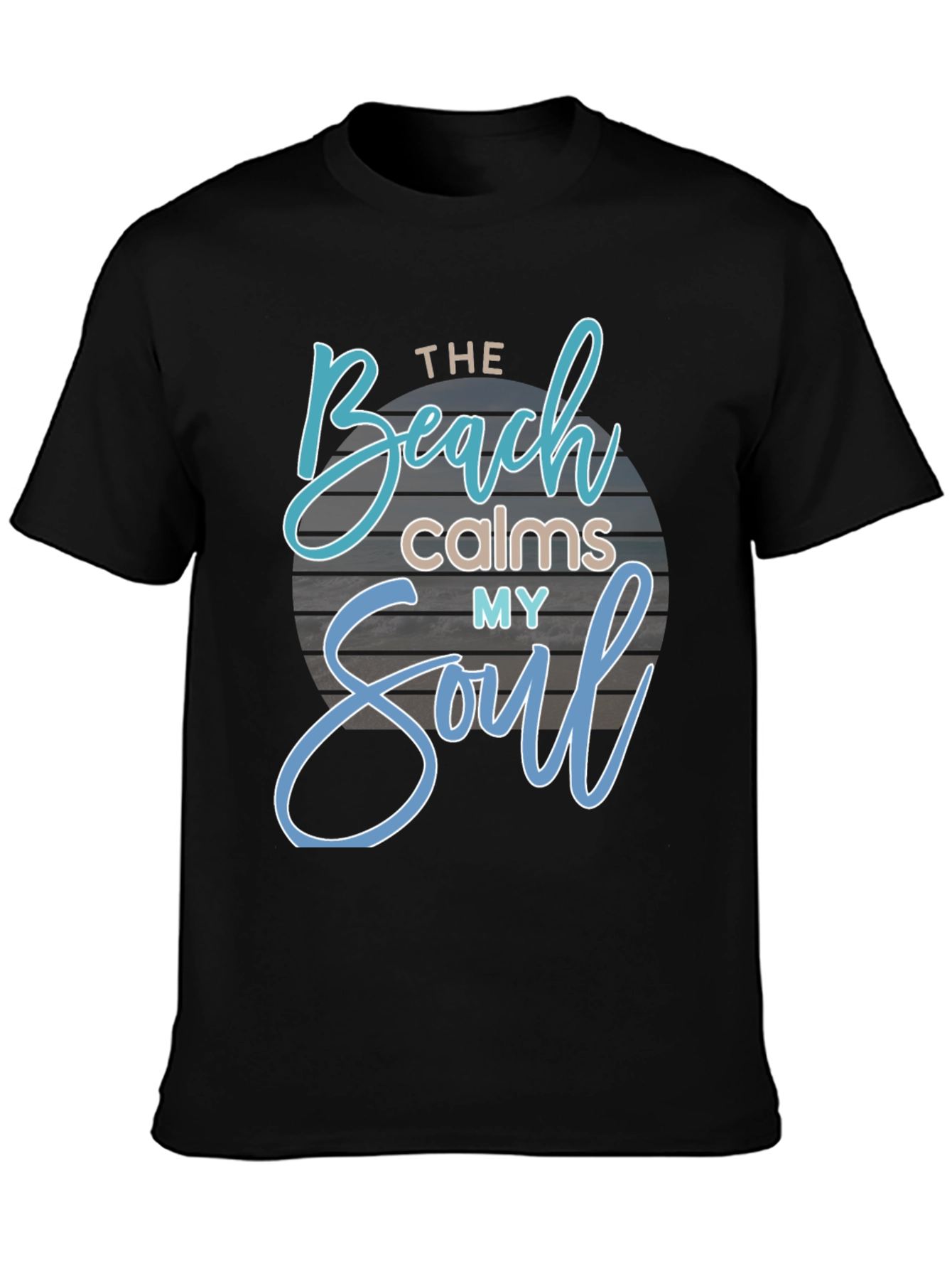 The Beach Calms My Soul Black Graphic T-Shirt
