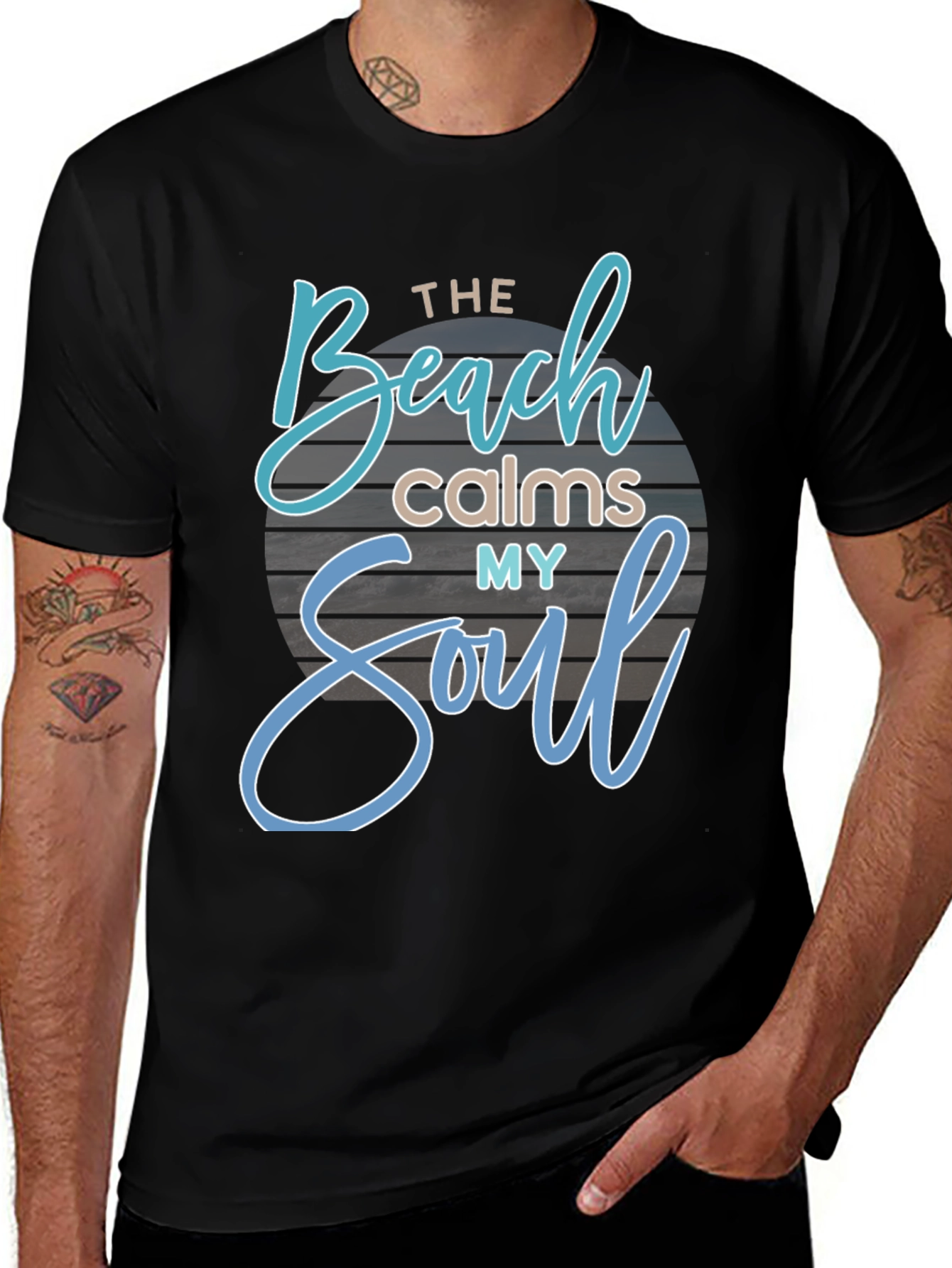 The Beach Calms My Soul Black Graphic T-Shirt