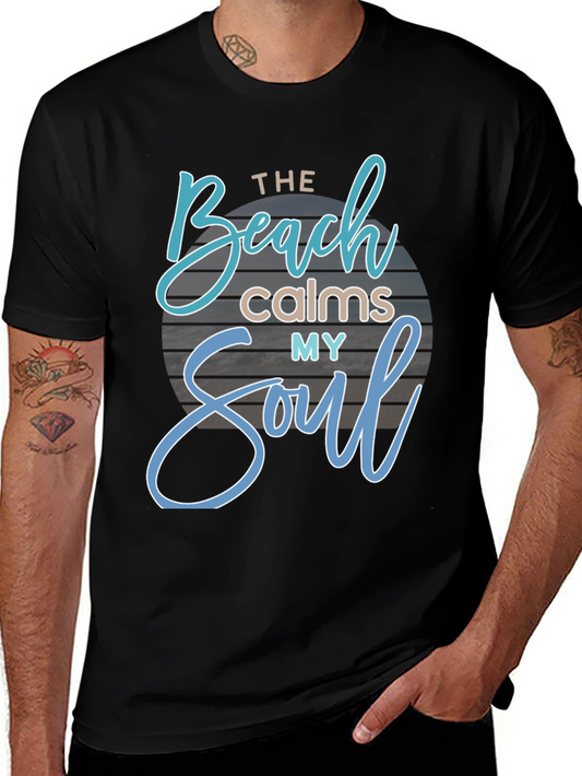 The Beach Calms My Soul Black Graphic T-Shirt