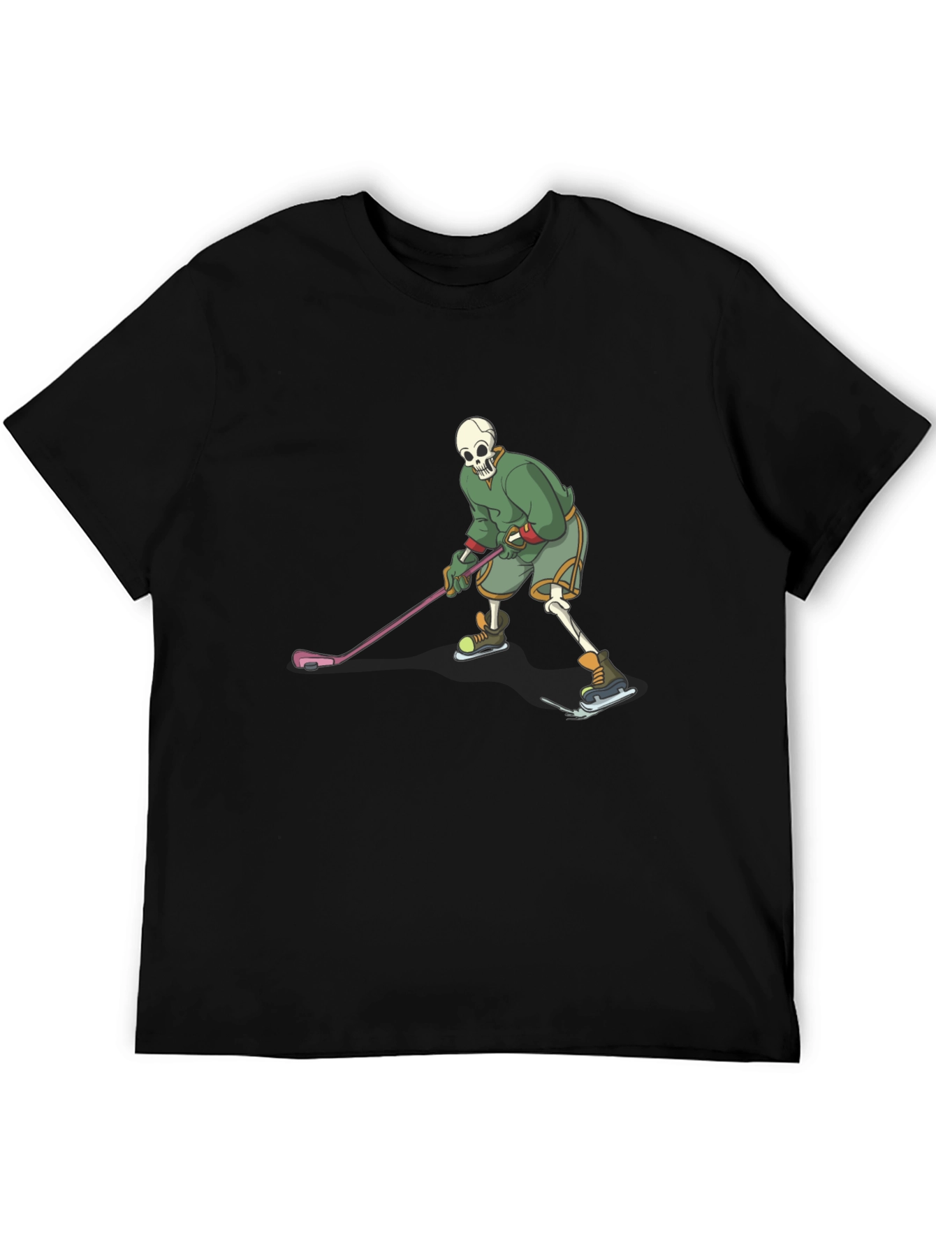 Skeleton Hockey Player Black T-Shirt