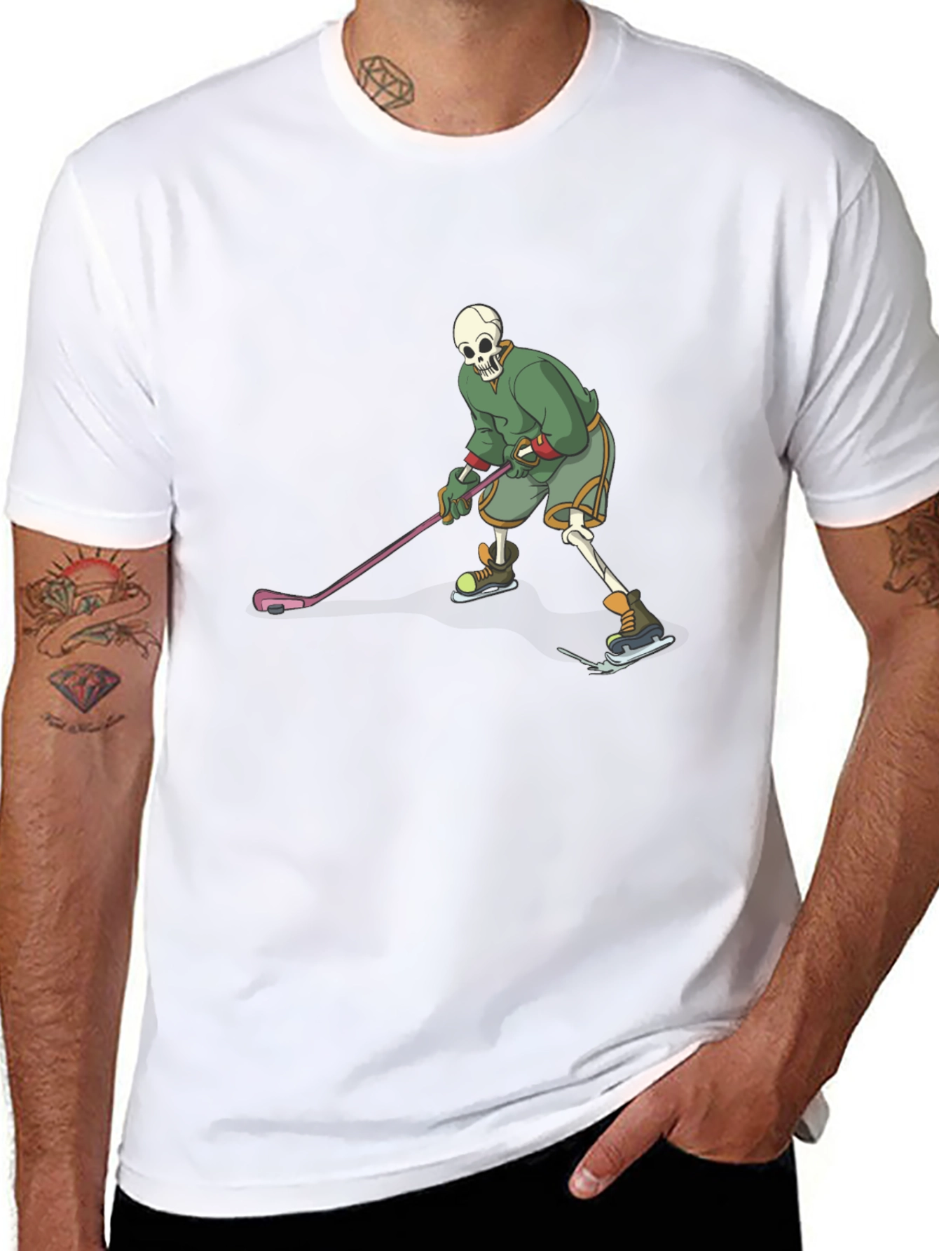 Skeleton Hockey Player Black T-Shirt