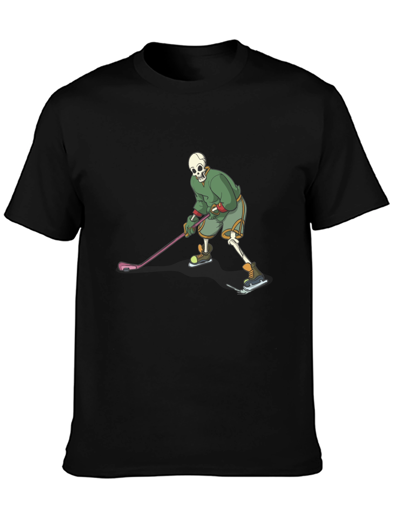 Skeleton Hockey Player Black T-Shirt