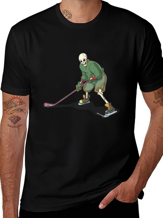 Skeleton Hockey Player Black T-Shirt