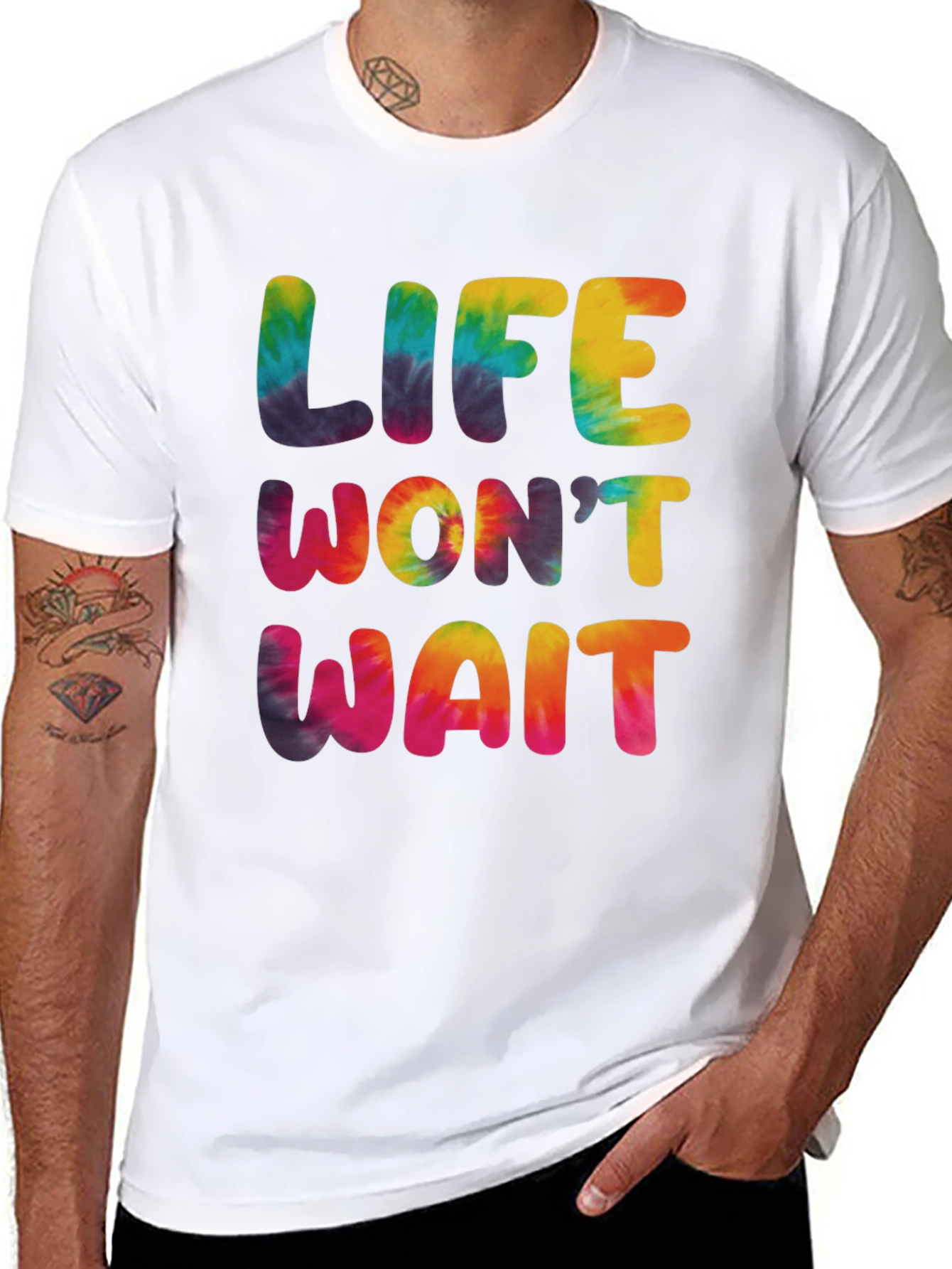 Life Wont Wait Tie-Dye Graphic T-Shirt
