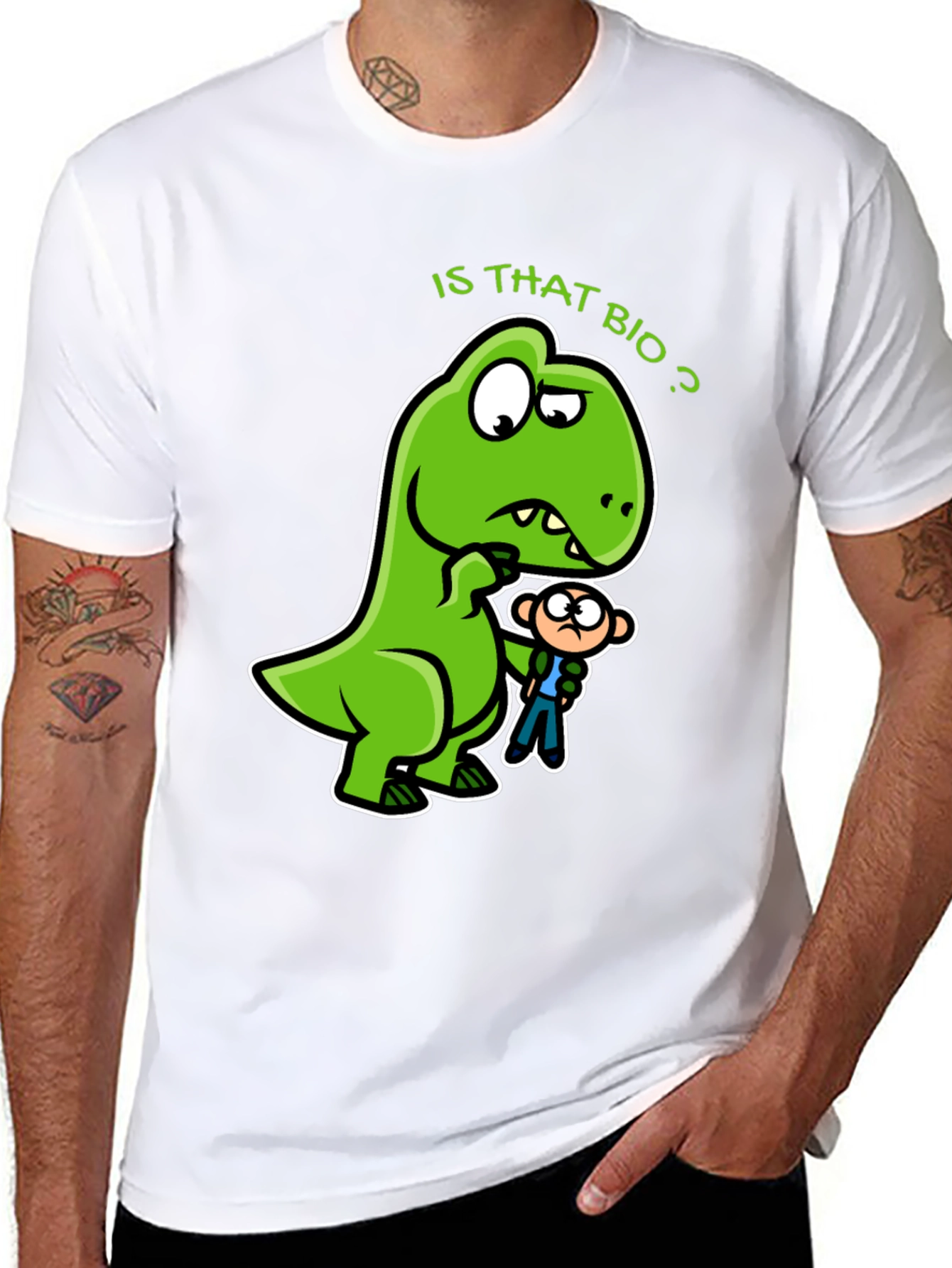 Is That Bio? Funny Dinosaur Graphic T-Shirt