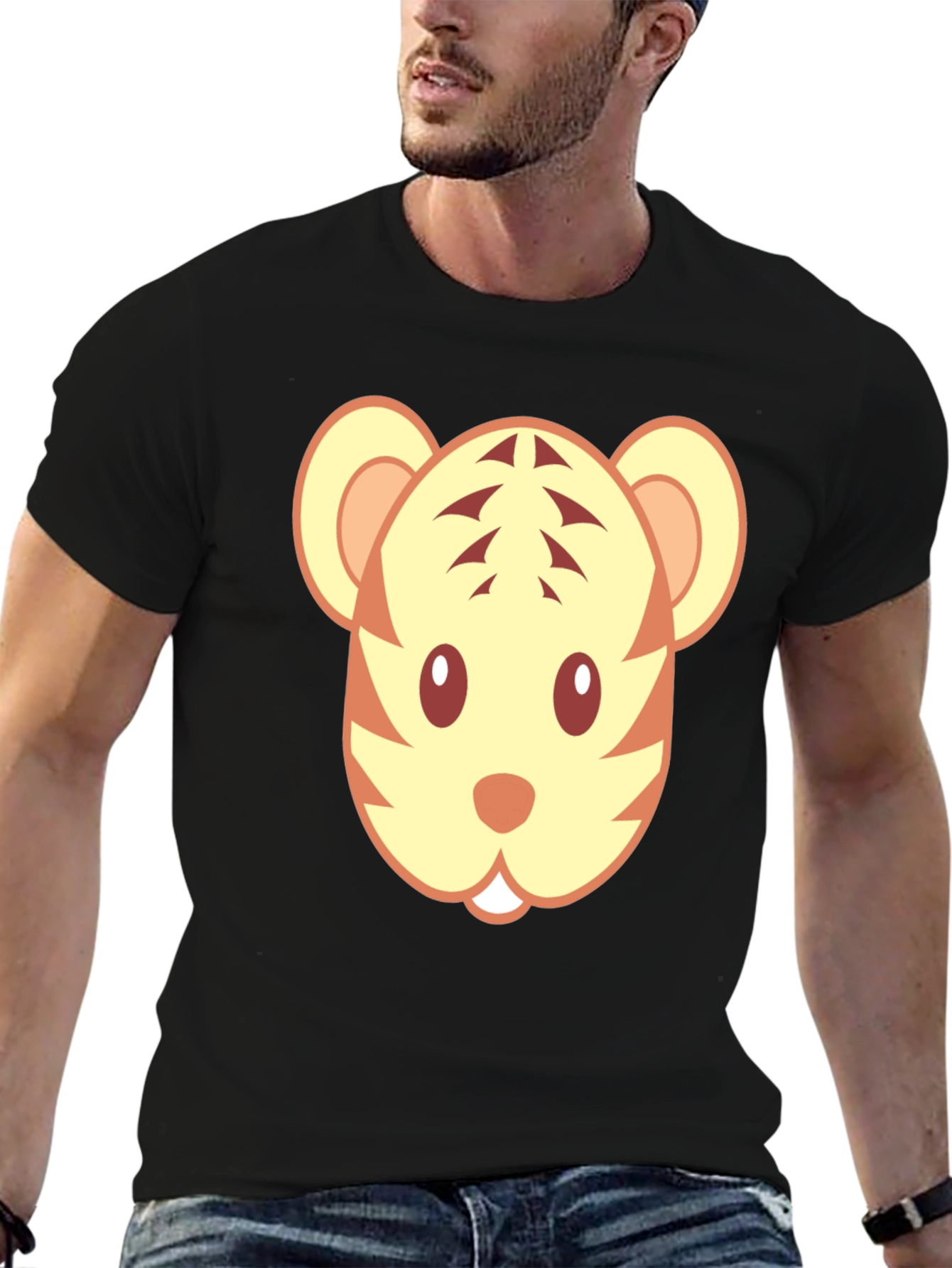 Cute Tiger Face Graphic Black T-Shirt