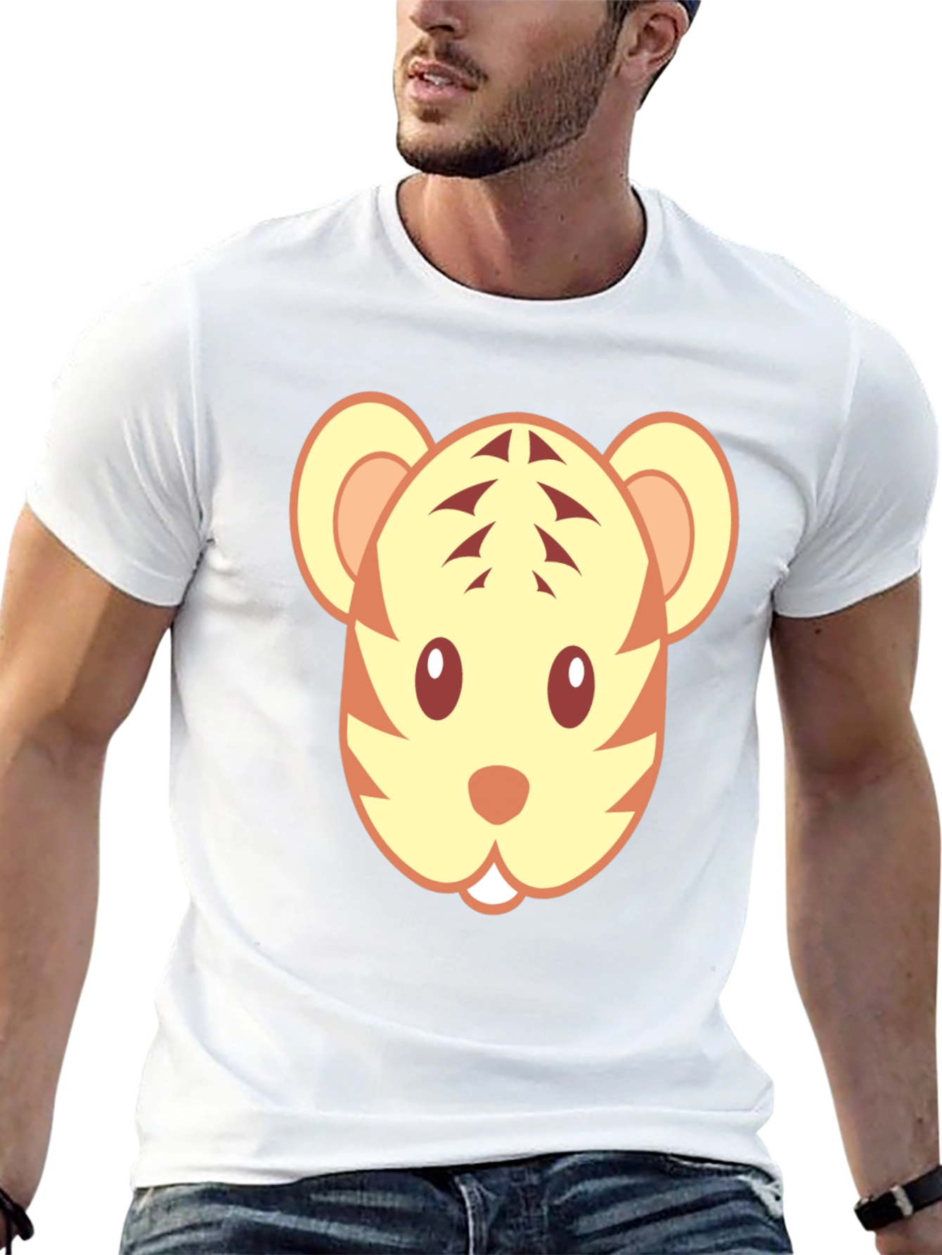 Cute Tiger Face Graphic Black T-Shirt