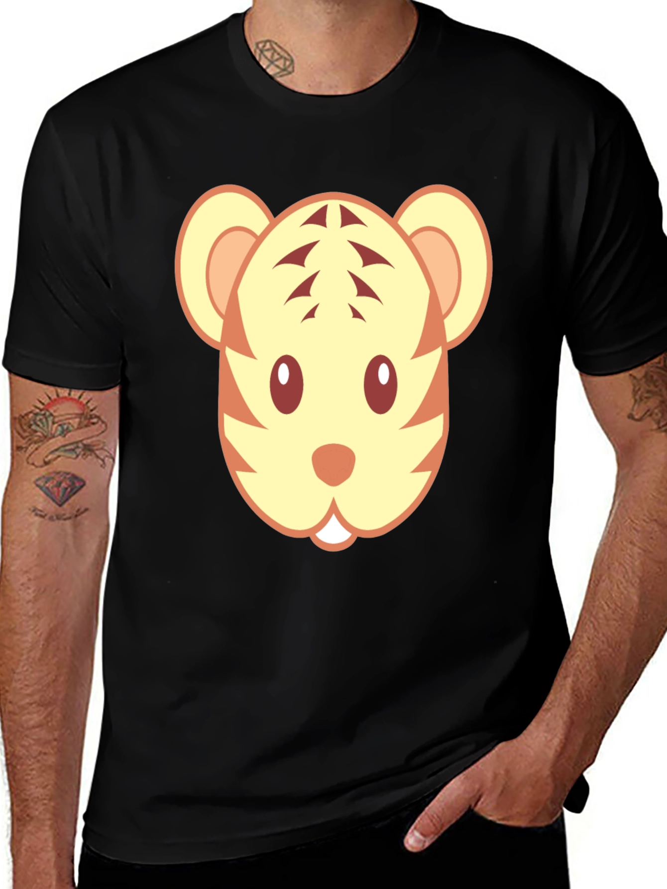 Cute Tiger Face Graphic Black T-Shirt