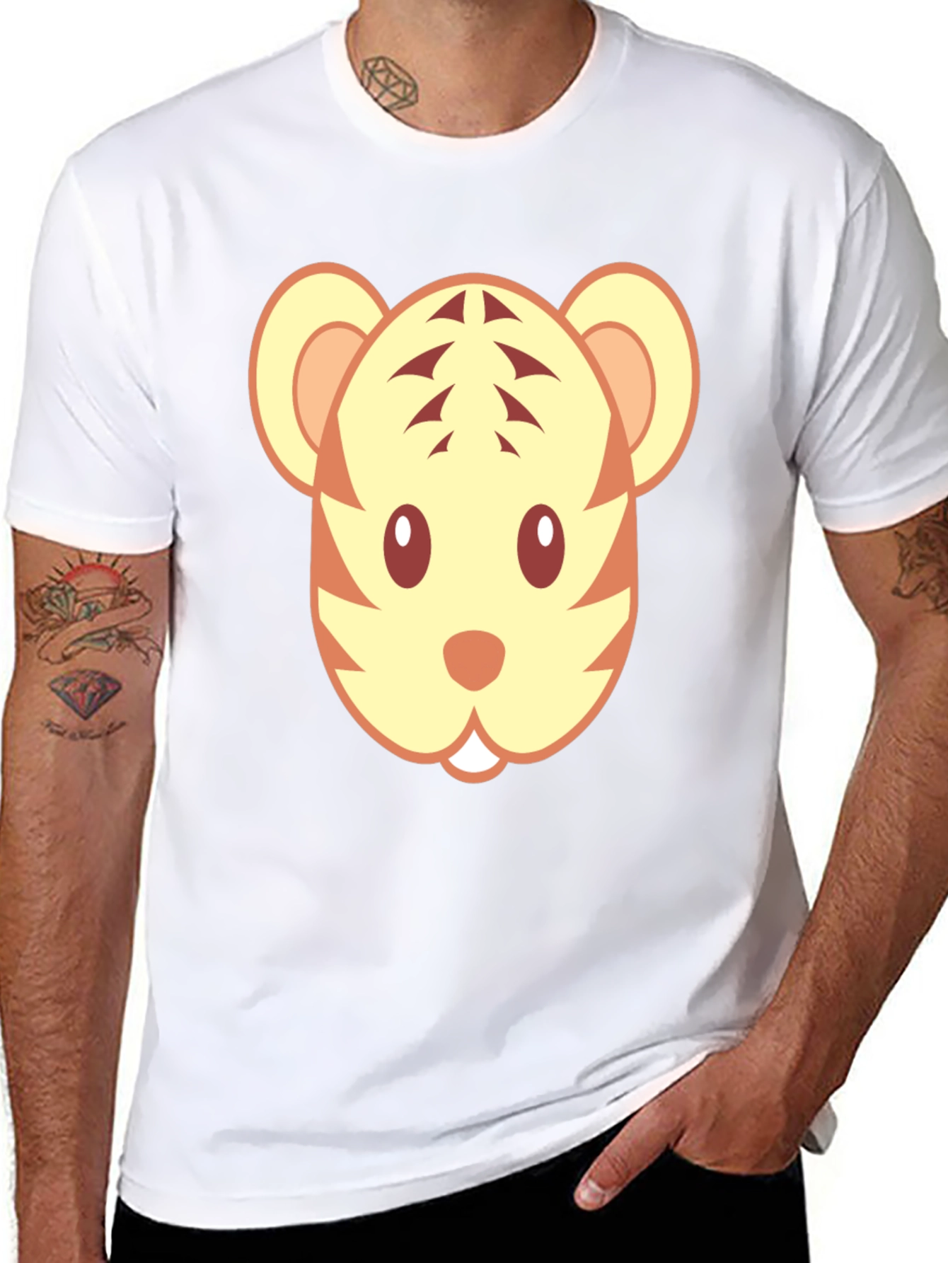 Cute Tiger Face Graphic Black T-Shirt