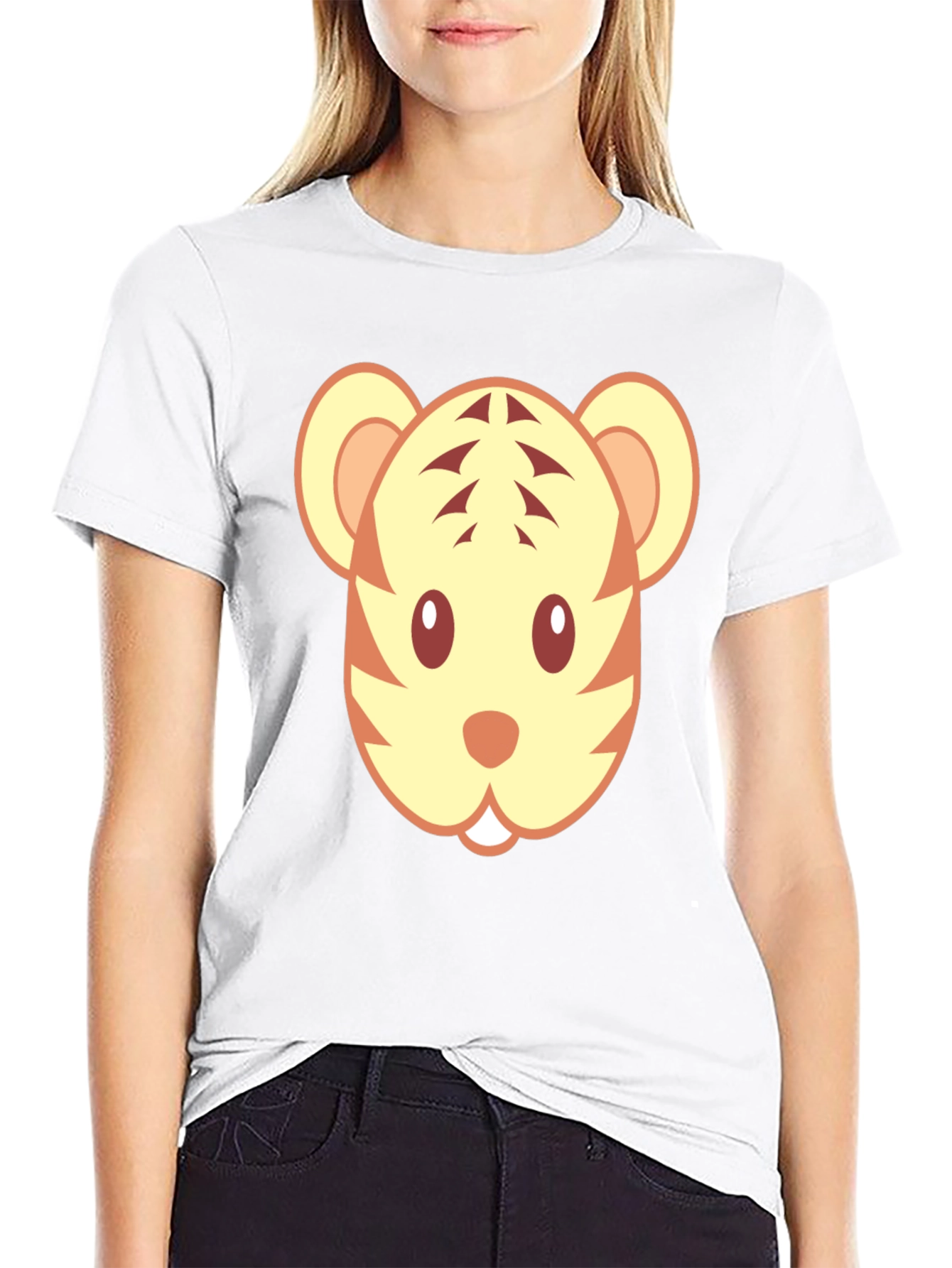 Cute Tiger Face Graphic Black T-Shirt