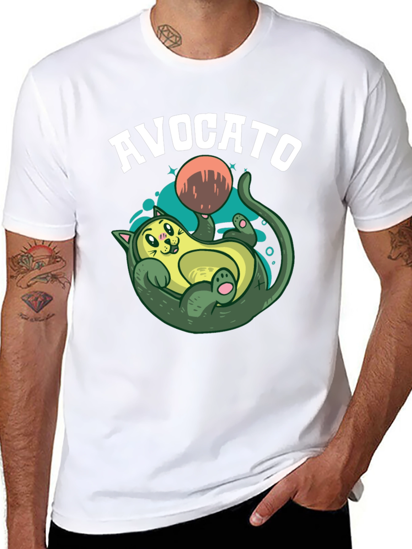 Avocato Black T-Shirt - Funny Cat Avocado Design
