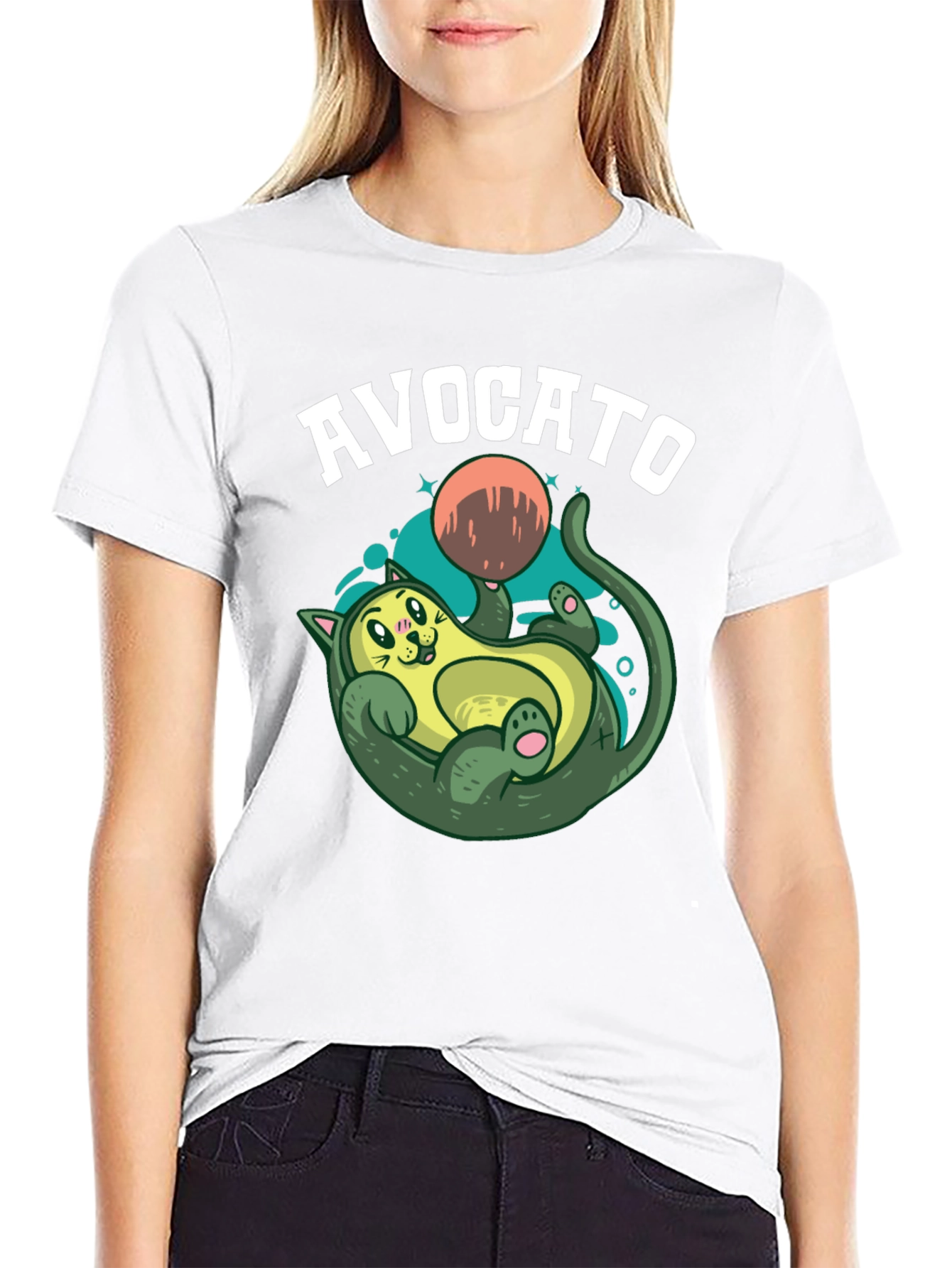 Avocato Black T-Shirt - Funny Cat Avocado Design
