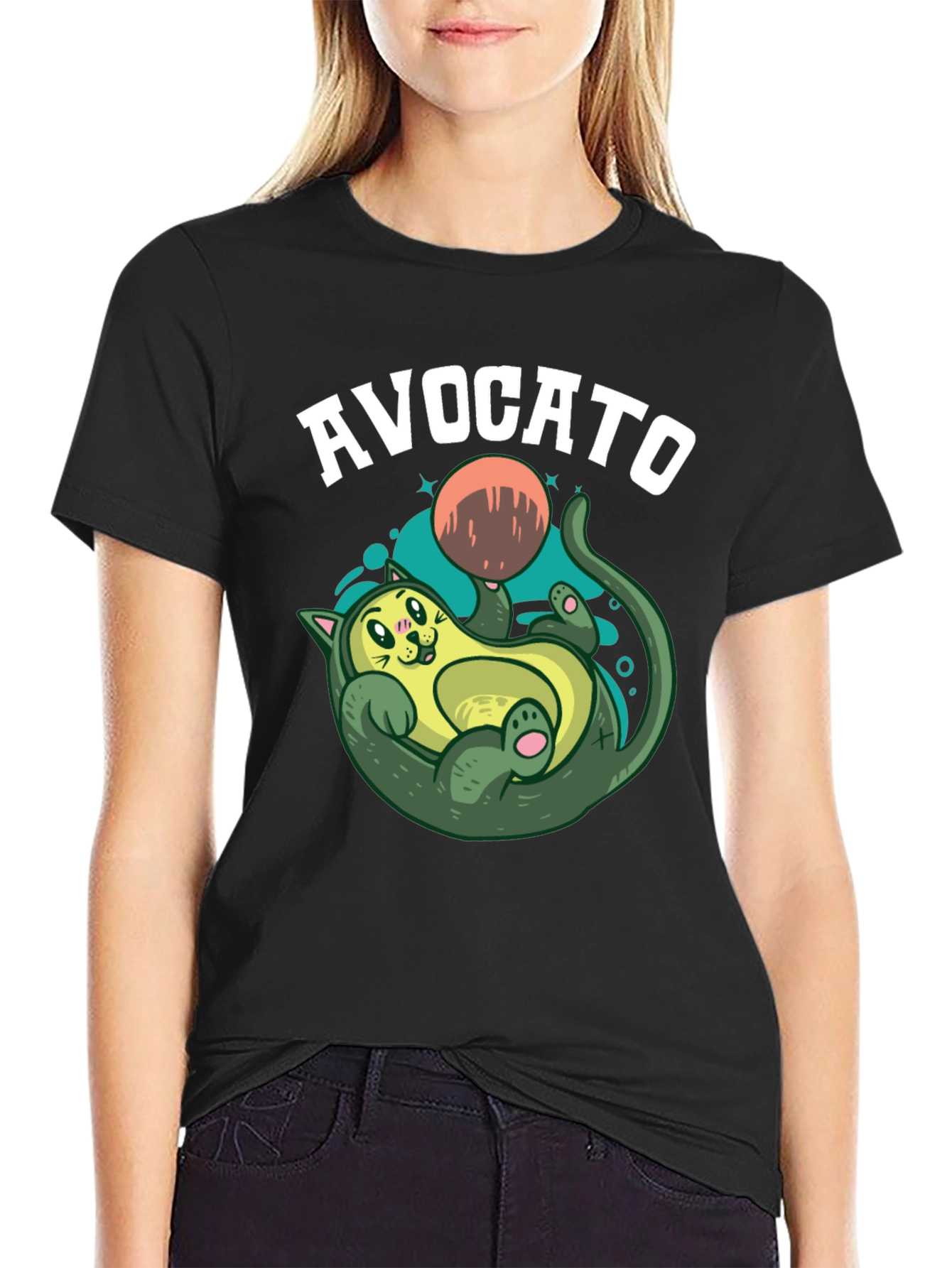 Avocato Black T-Shirt - Funny Cat Avocado Design