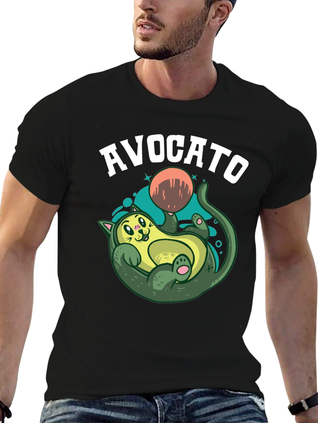 Avocato Black T-Shirt - Funny Cat Avocado Design