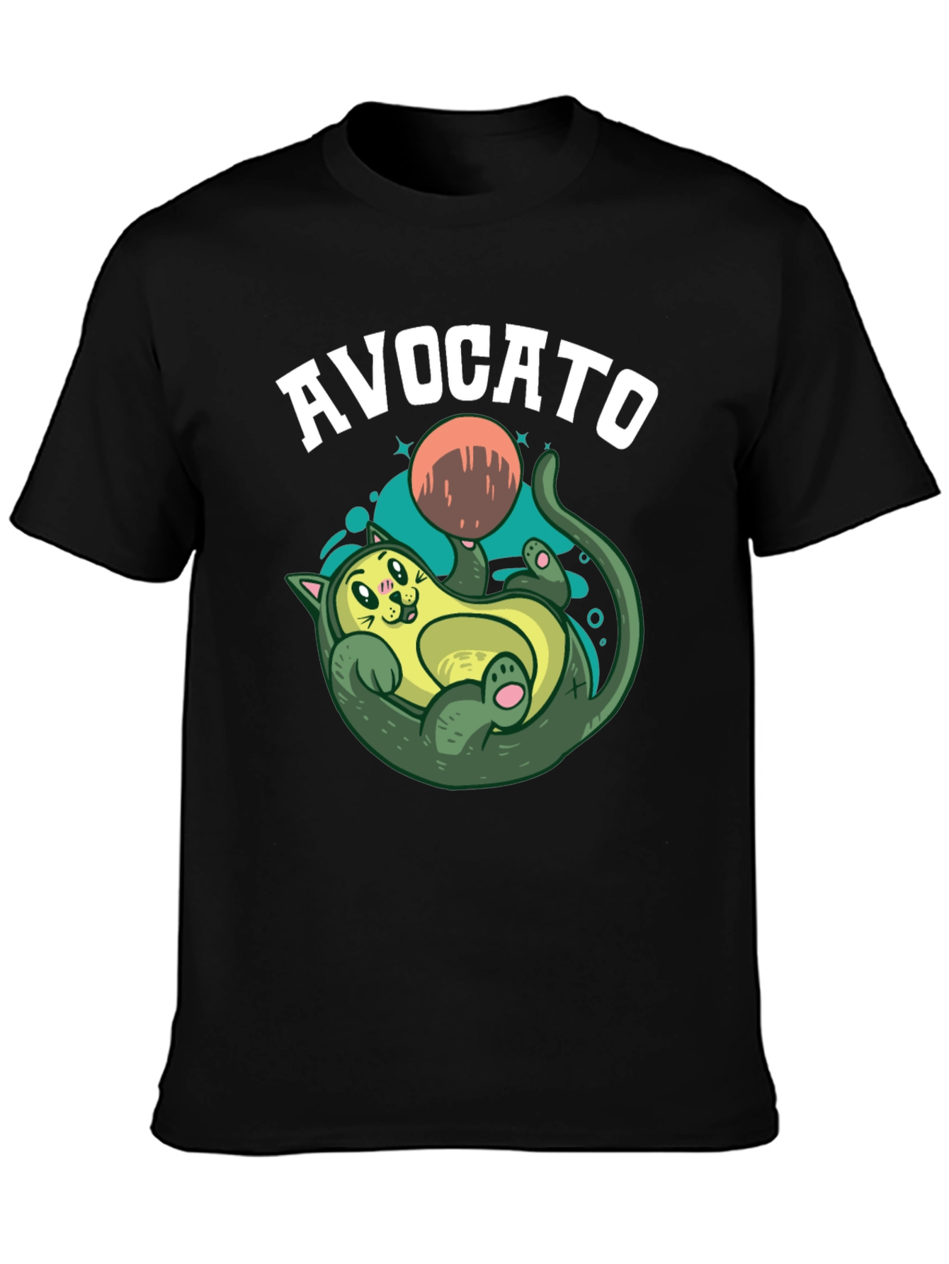 Avocato Black T-Shirt - Funny Cat Avocado Design
