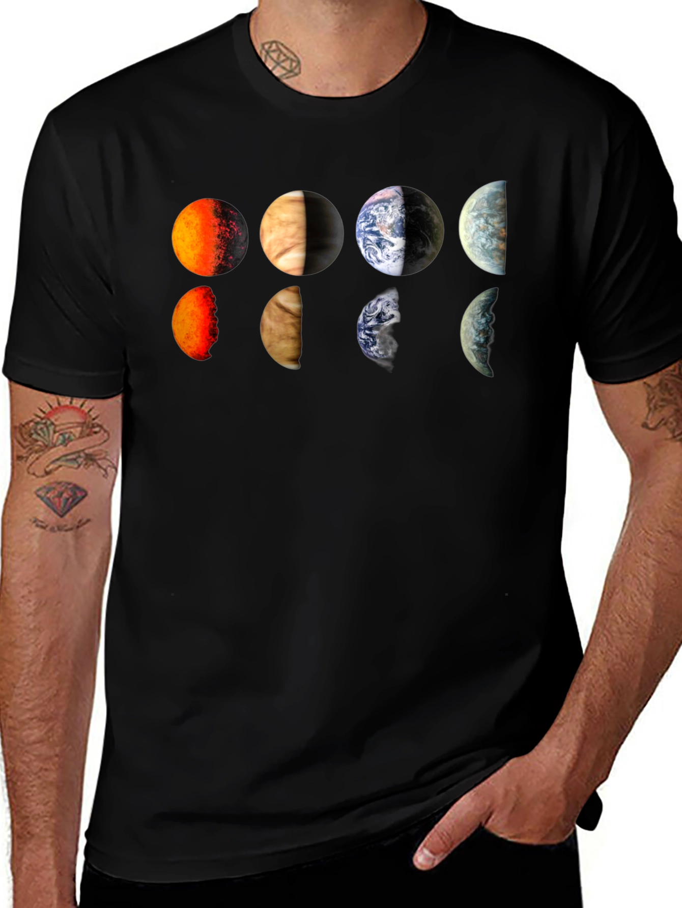 Planets Graphic Tee - Black Cotton T-Shirt