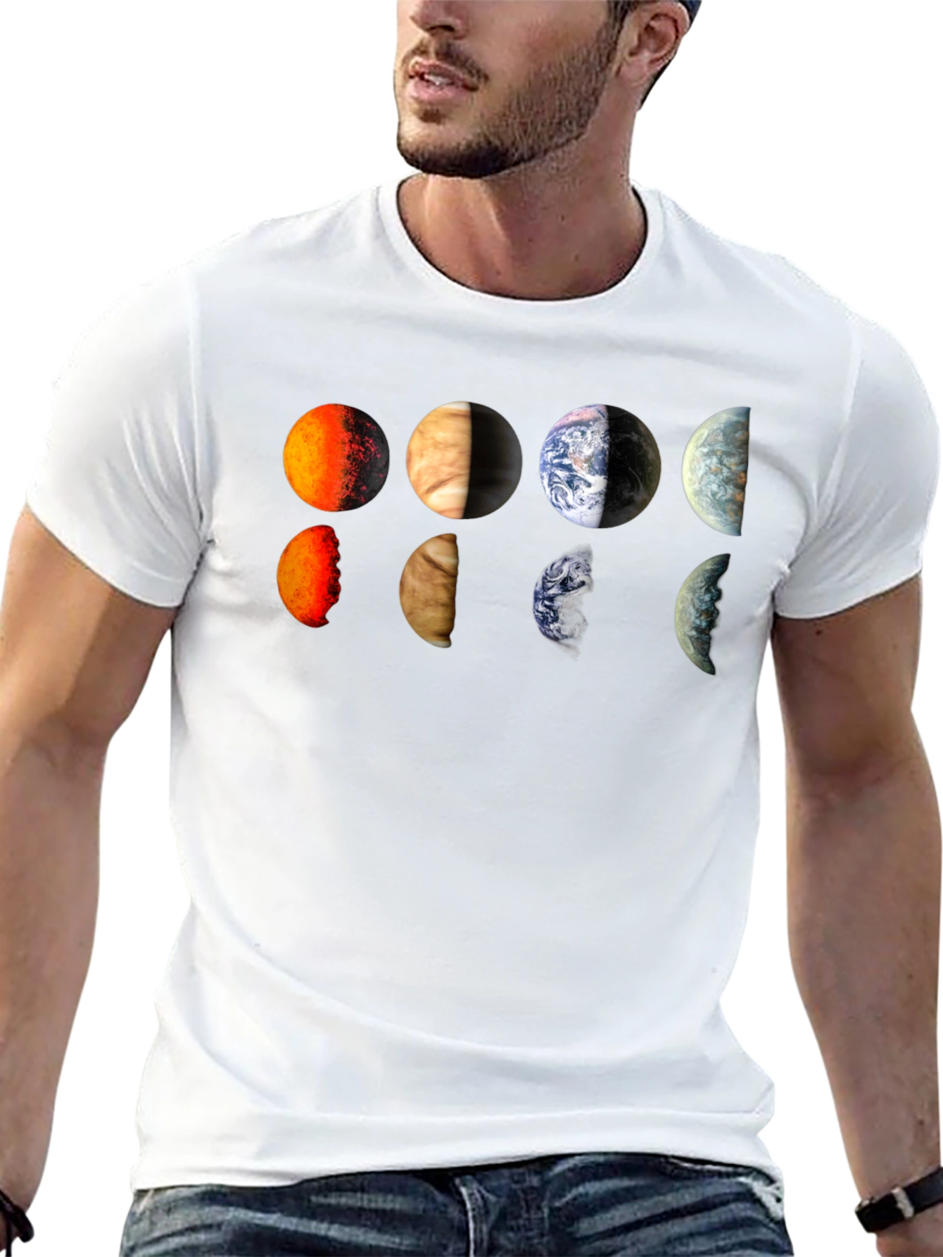Planets Graphic Tee - Black Cotton T-Shirt