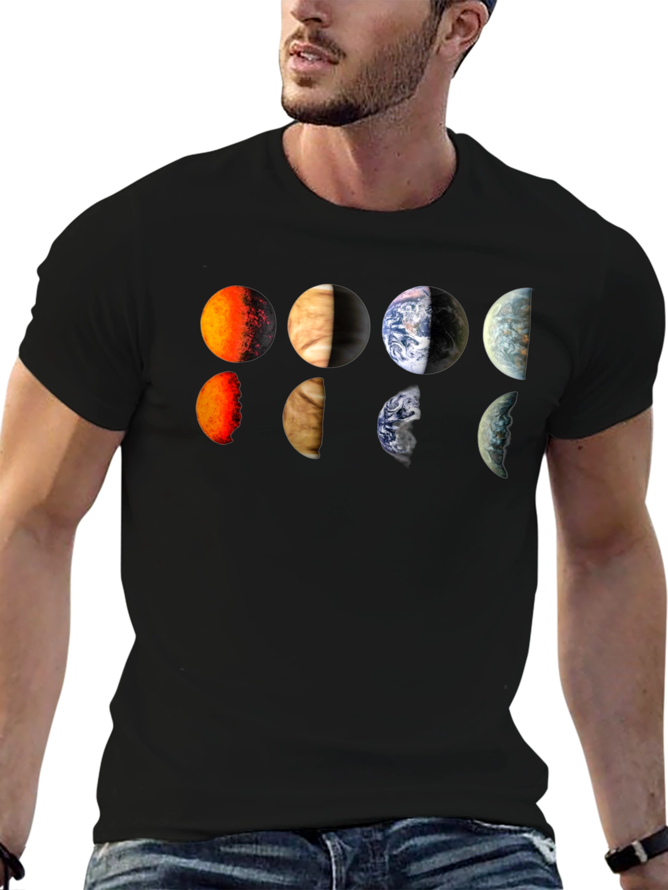 Planets Graphic Tee - Black Cotton T-Shirt