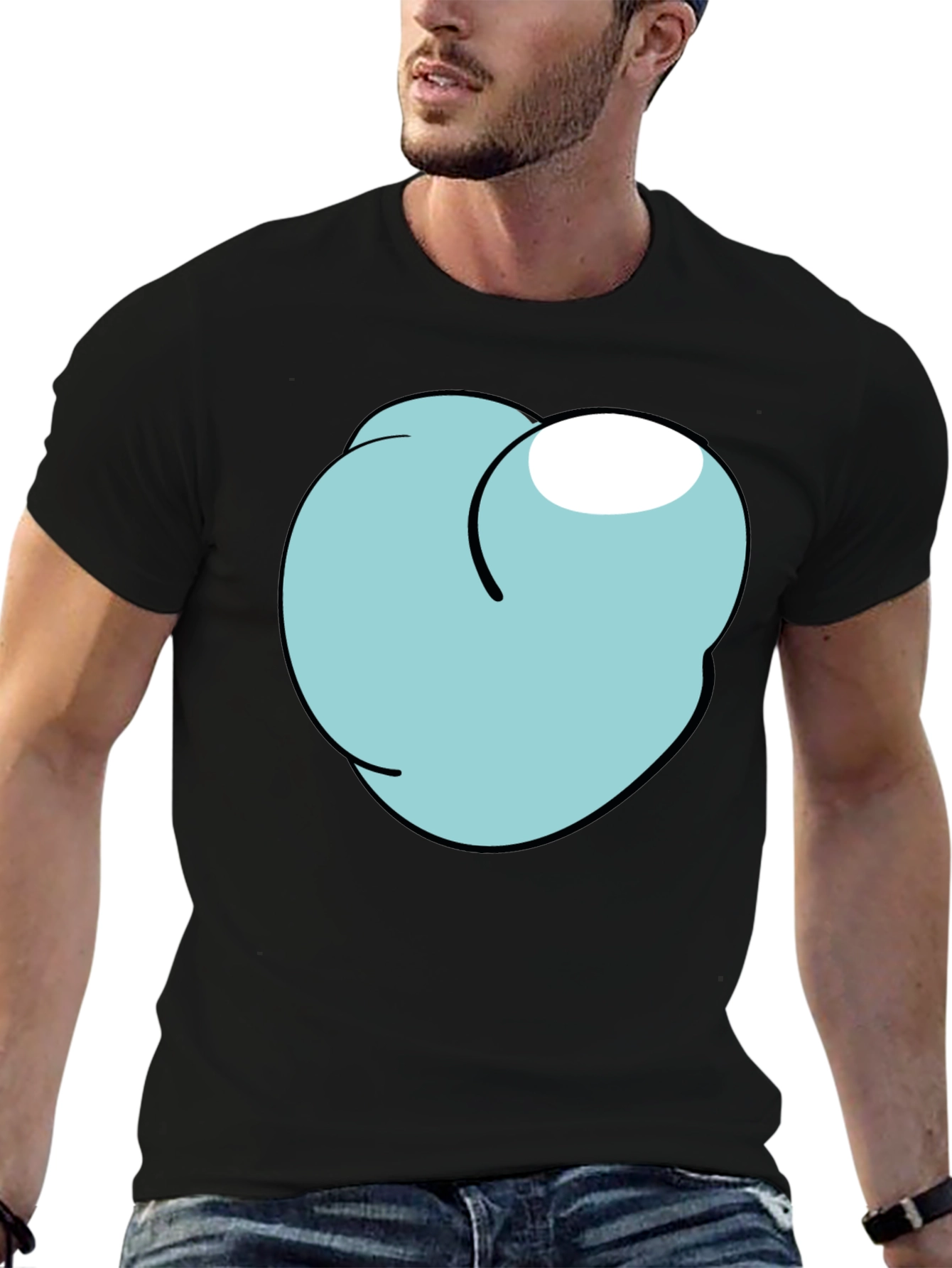 Cartoon Peach Graphic Tee - Funny Mens Black T-Shirt
