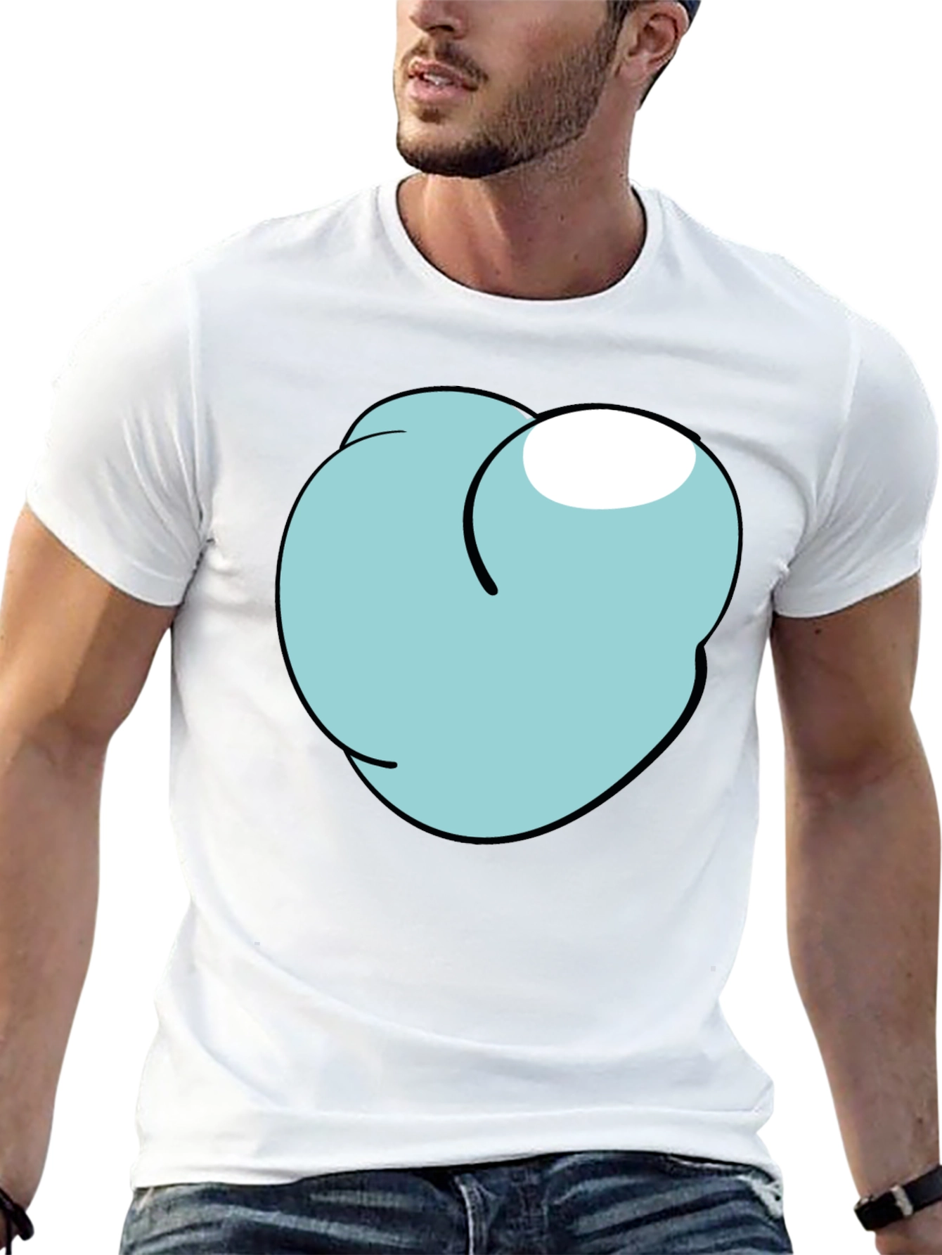 Cartoon Peach Graphic Tee - Funny Mens Black T-Shirt