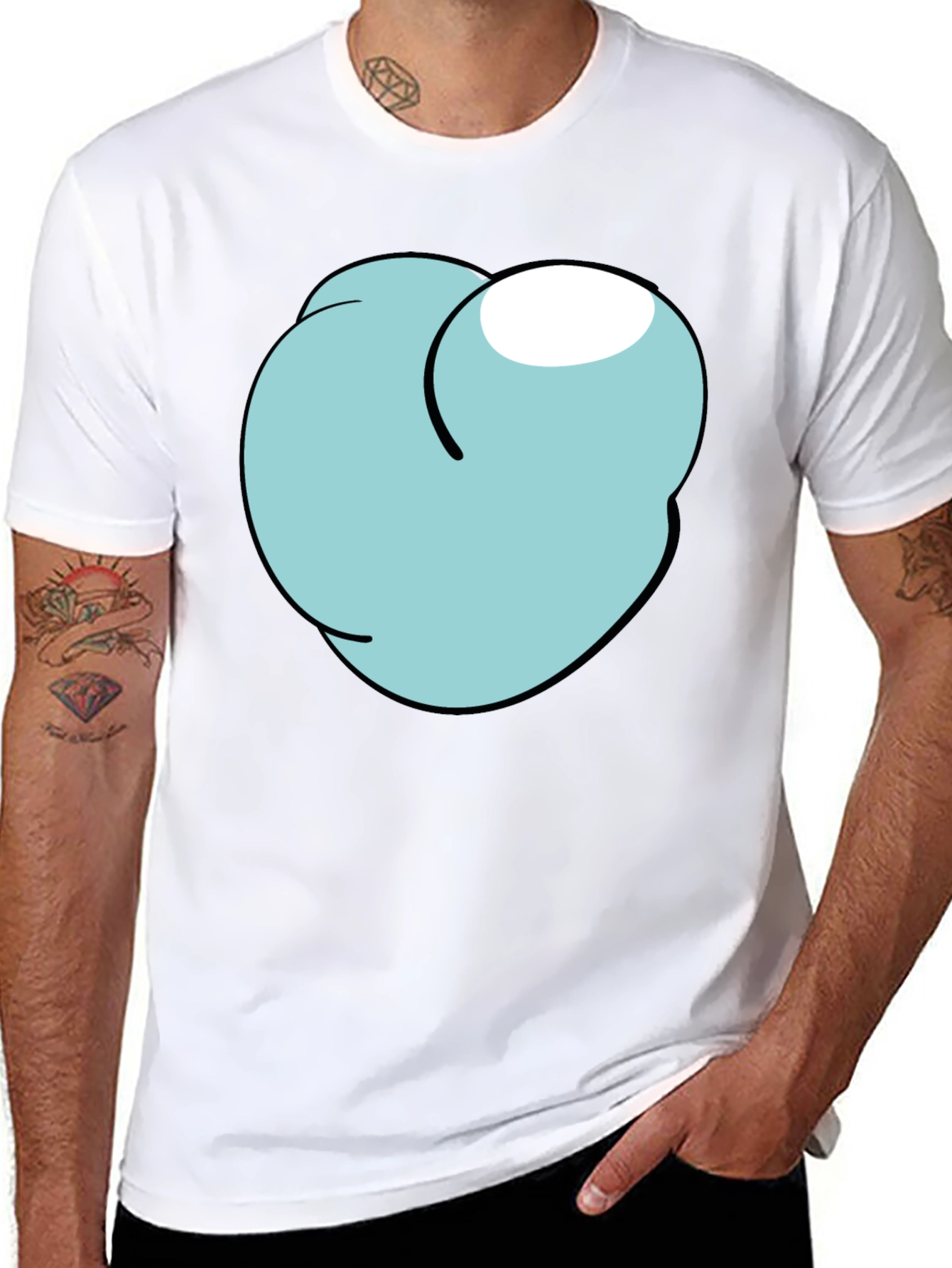 Cartoon Peach Graphic Tee - Funny Mens Black T-Shirt