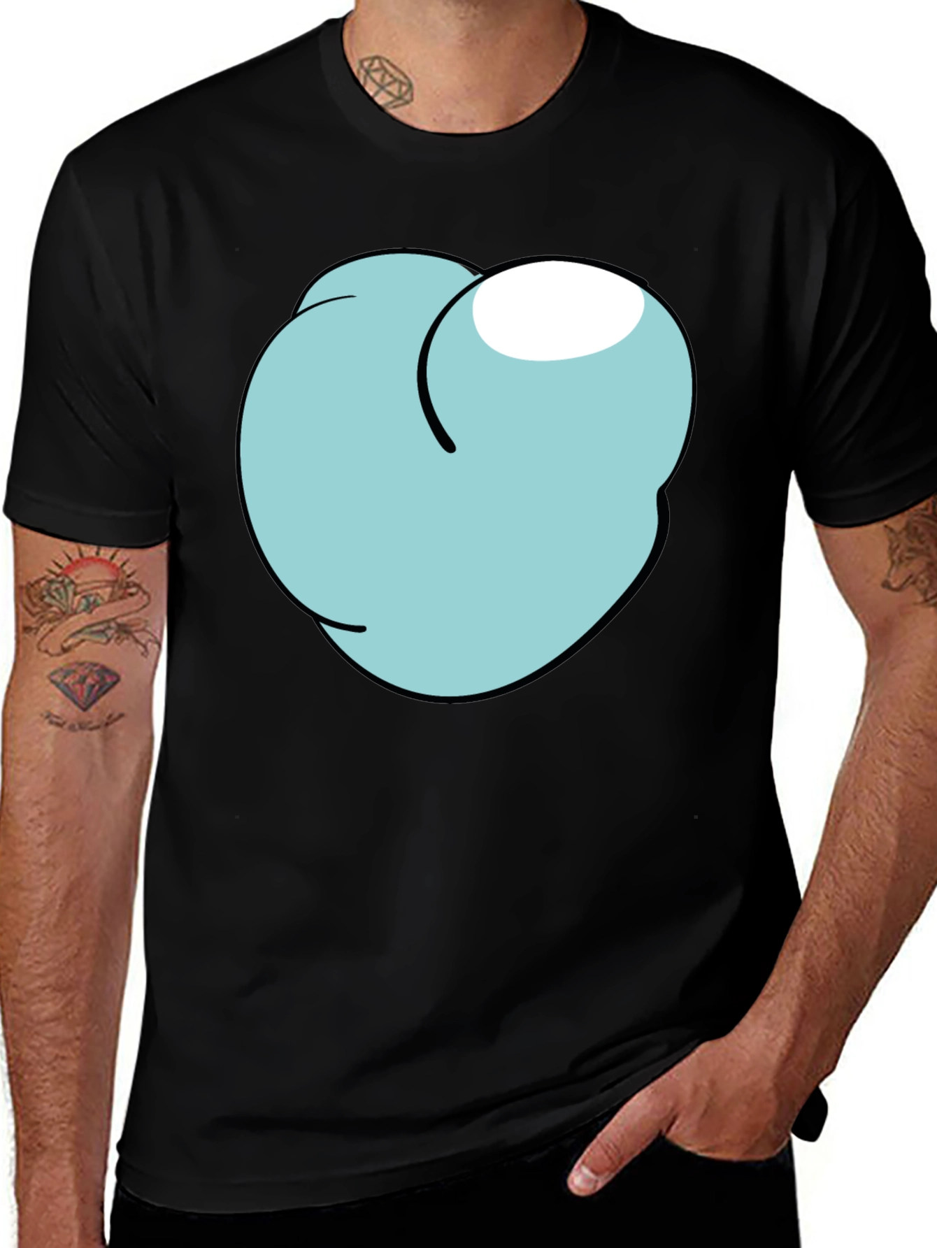 Cartoon Peach Graphic Tee - Funny Mens Black T-Shirt