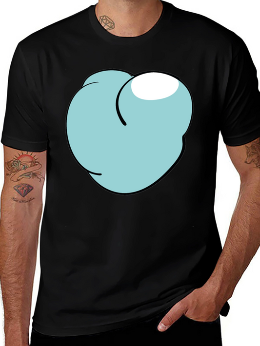 Cartoon Peach Graphic Tee - Funny Mens Black T-Shirt